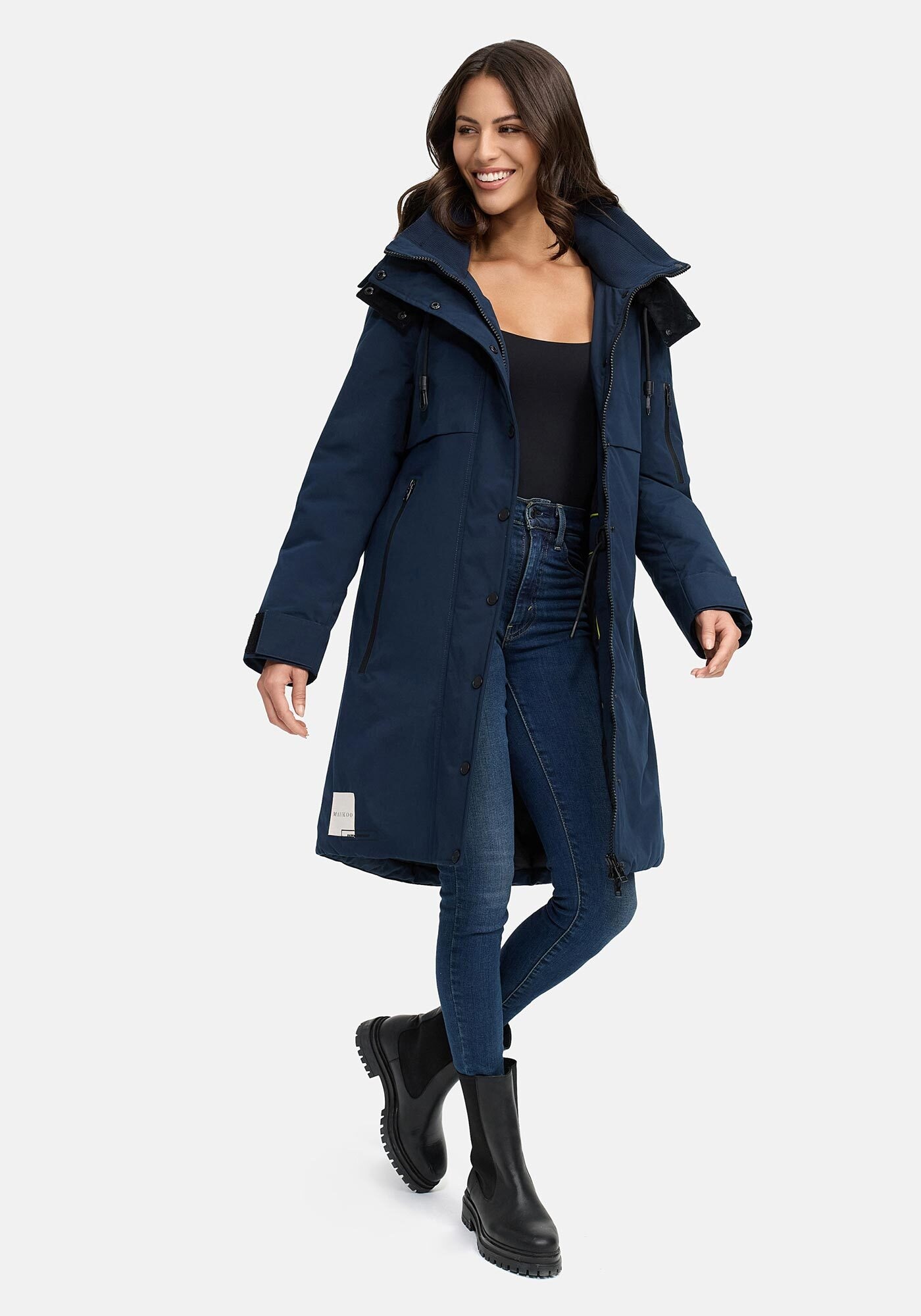 Winterjacke MARIKOO "Anoukaa", Damen, Gr. M, navy, Obermaterial: 100% Polyester; Futter: 100% Polyester; Wattierung: 100% Polyester; Ärmelfutter: 100% Polyester, Jacken Winterjacke, langer Parka mit abnehmbarer Kapuze