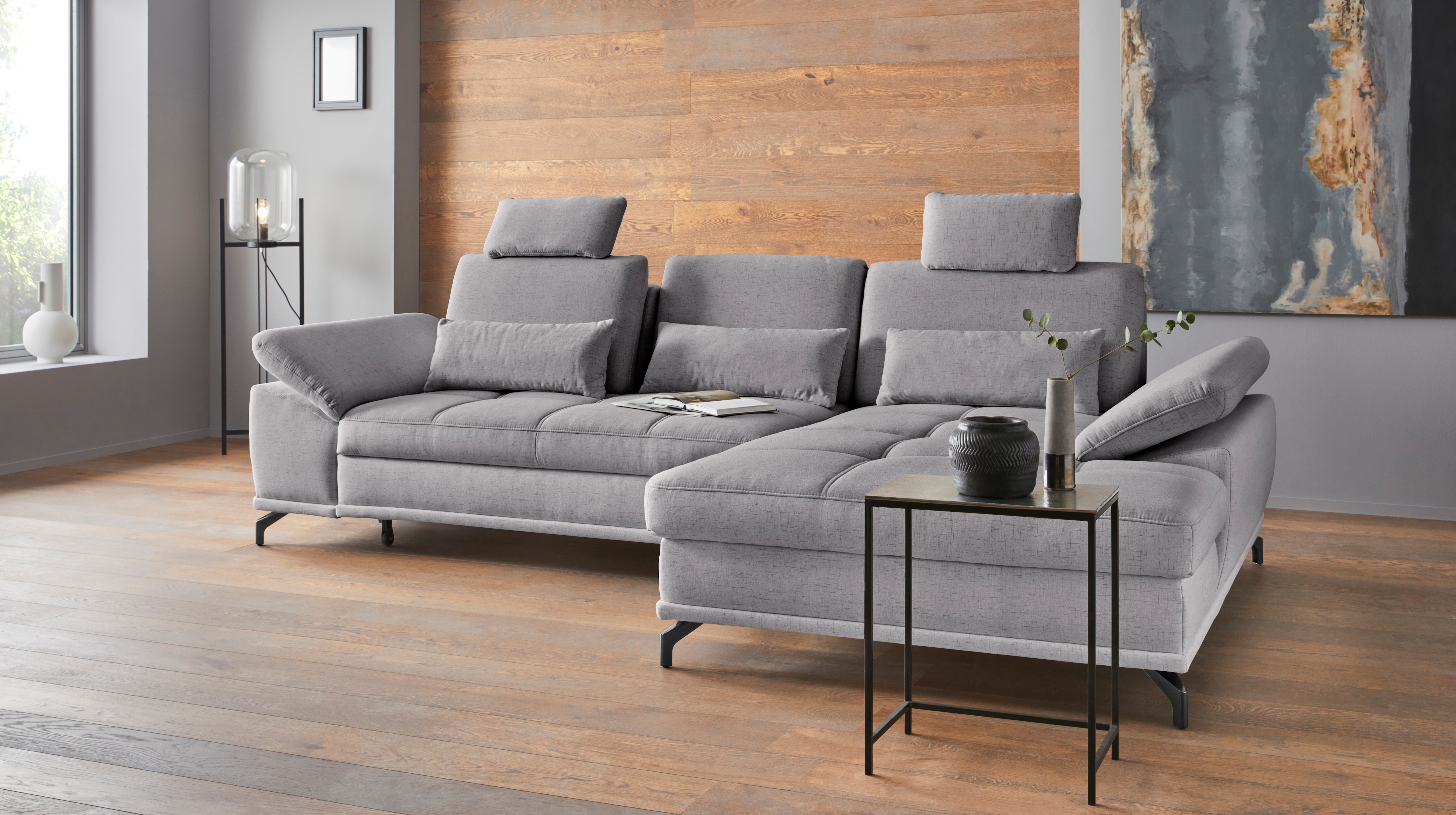 OTTO home Ecksofa "Costello L-Form, B: 301cm, Sitztiefen & Armteilverstellung, Federkern" 3 Nierenkissen, optional Schlaffunktion & Bettkasten