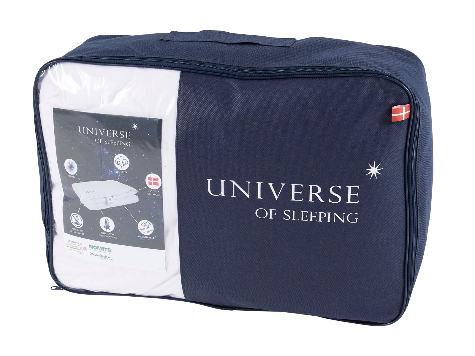 Universe of sleeping Daunenbettdecke »Mercury, natürliche Materialien, Made in Denmark«, warm, Füllung neue, weiße Entendaunen & Federn, Klasse I, Bezug Baumwolle, (1 St.), Hochwertige Bettdecke, 3 Wärmeklassen, individuelles Schlafkomfort