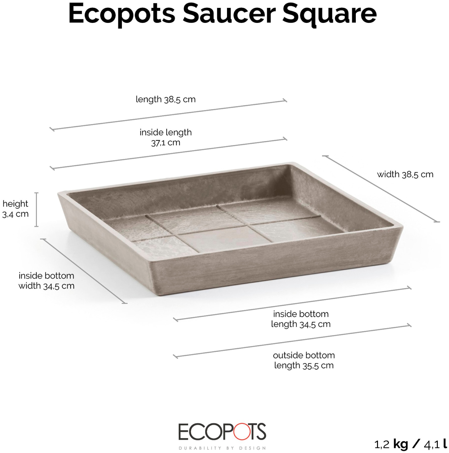 ECOPOTS Topfuntersetzer »Quadratisch 45 Taupe«, für innen und außen: frostsicher, bruchsicher und lichtbeständig