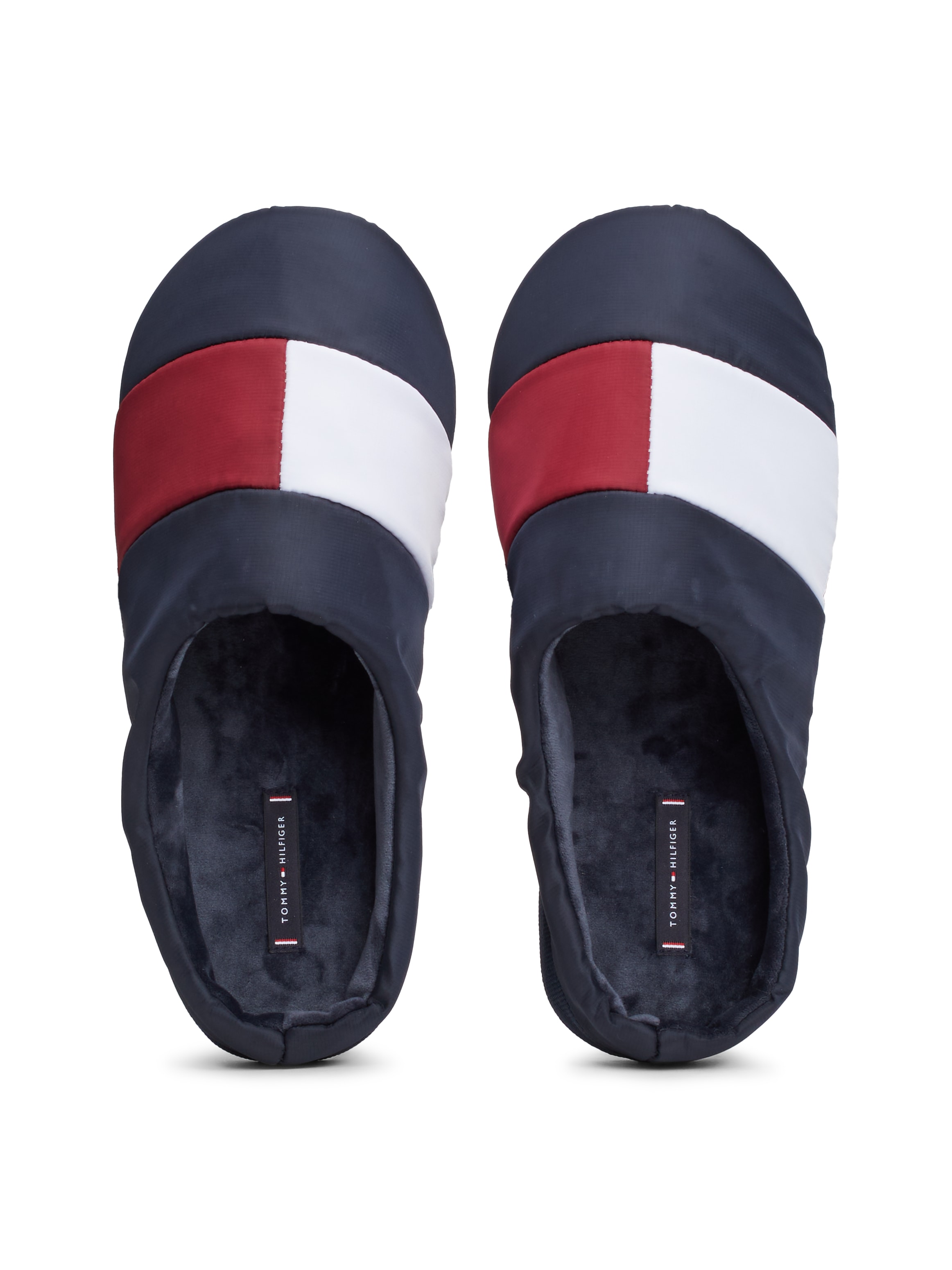 Tommy Hilfiger Pantoffel »HILFIGER NYLON FLAG HOUSE SHOE«, Casualmode, Schlupfschuh, Hausschuh mit Kontrastbesatz