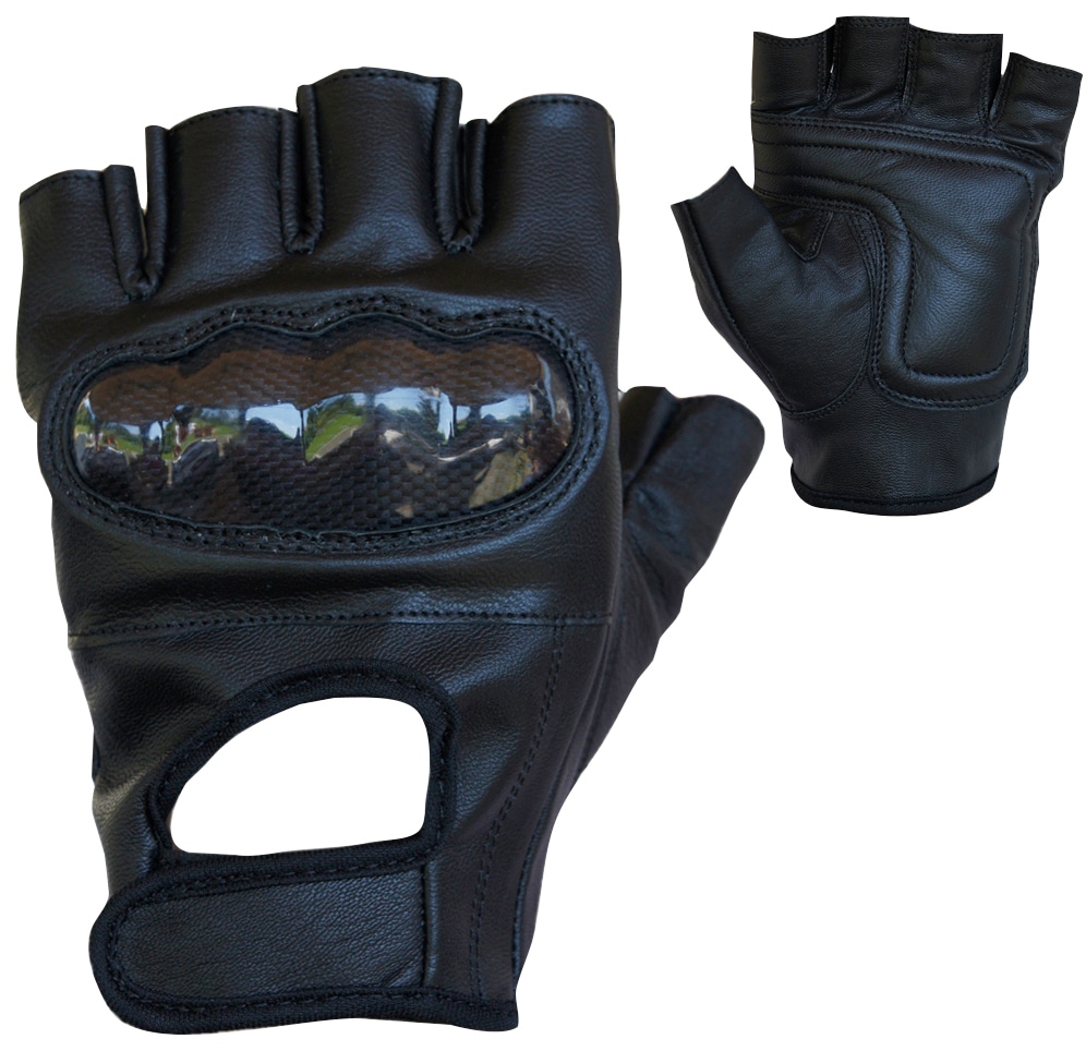Motorradhandschuhe, fingerlose Chopper-Handschuhe aus Leder mit Protektor