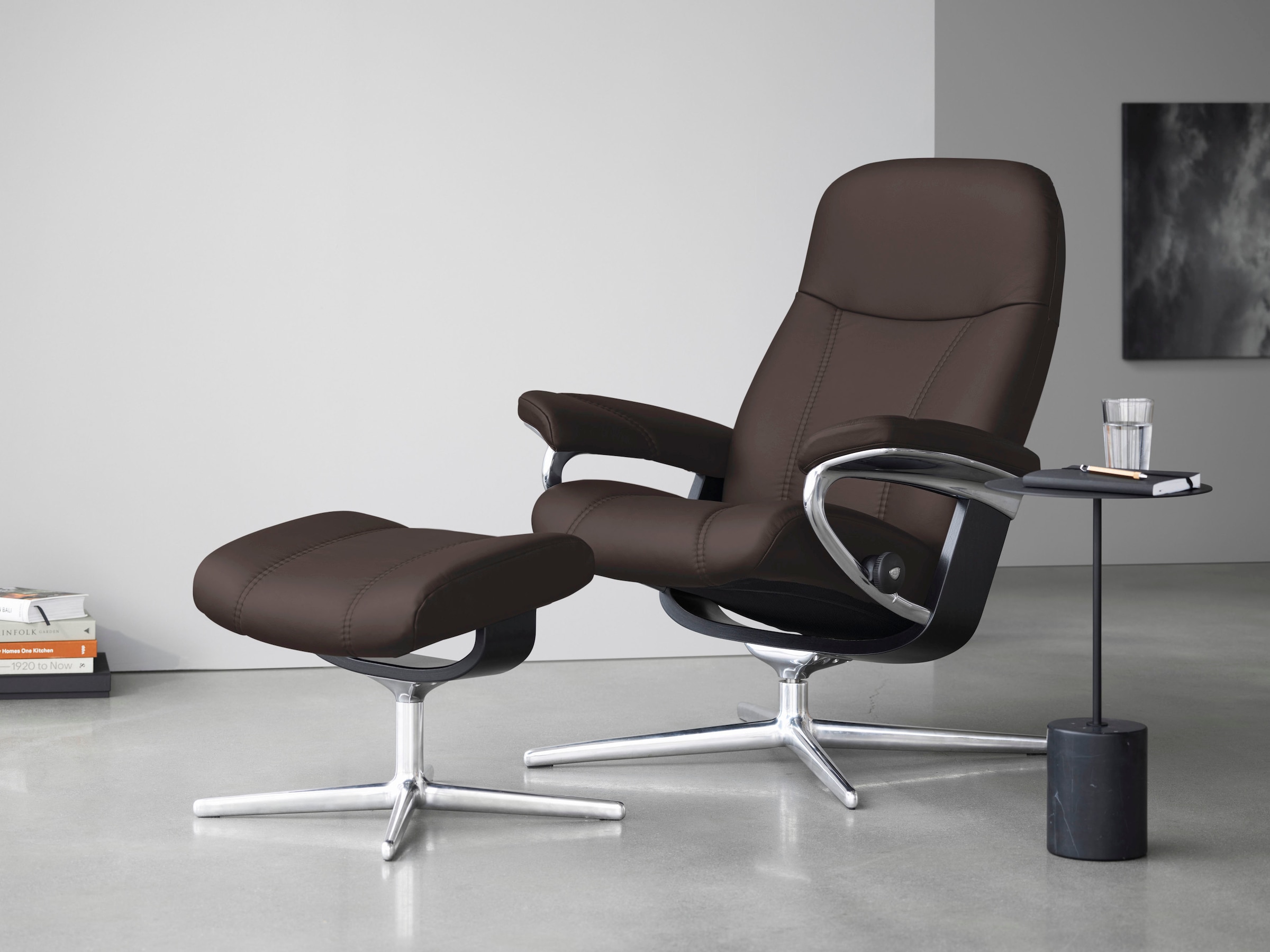 Stressless Fußhocker "Consul", mit Cross Base, Größe S, M & L, Holzakzent Schwarz