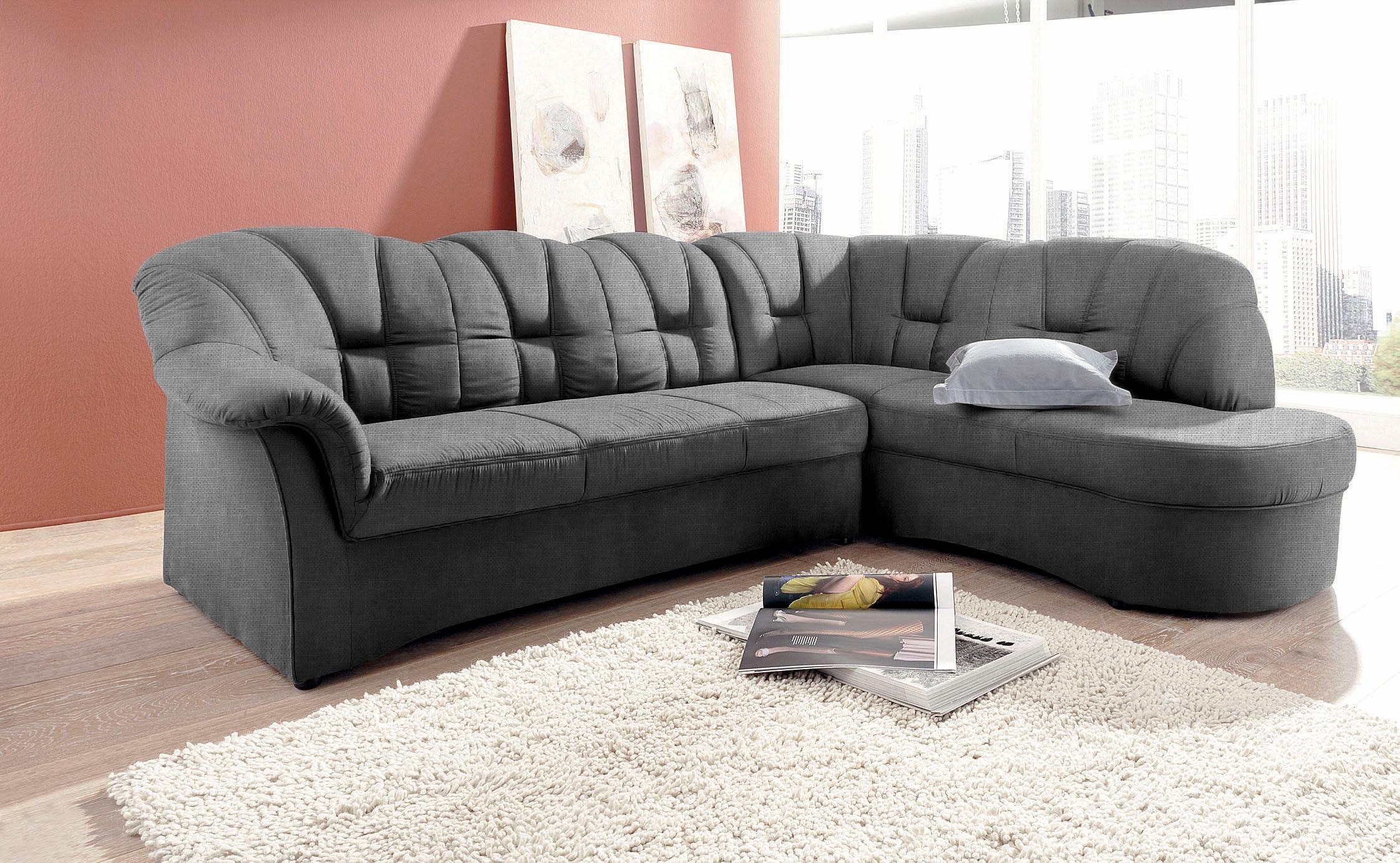 DOMO collection Ecksofa »Papenburg, zeitlose Rückensteppung, elegante Armlehne, L-Form«, mit Ottomane, wahlweise mit Bettfunktion