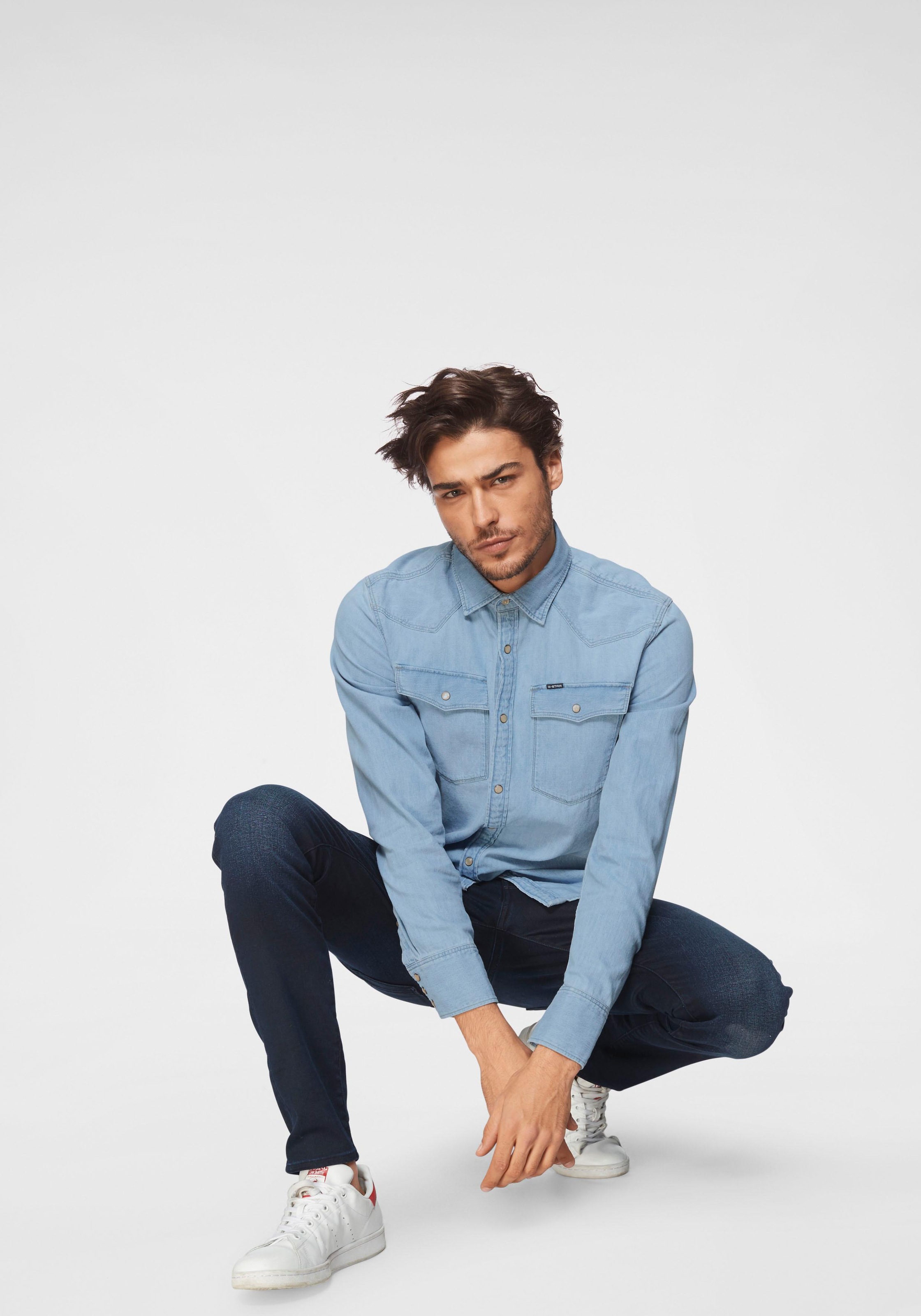 Skinny-fit-Jeans G-STAR "51010", Herren, Gr. 34, Länge 32, blau (schwarz aged), Denim/Jeans, Obermaterial: 70% Baumwolle, 28% Polyester, 2% Elasthan (LYCRA), Abriebeffekte, skinny fit lang, Jeans 6