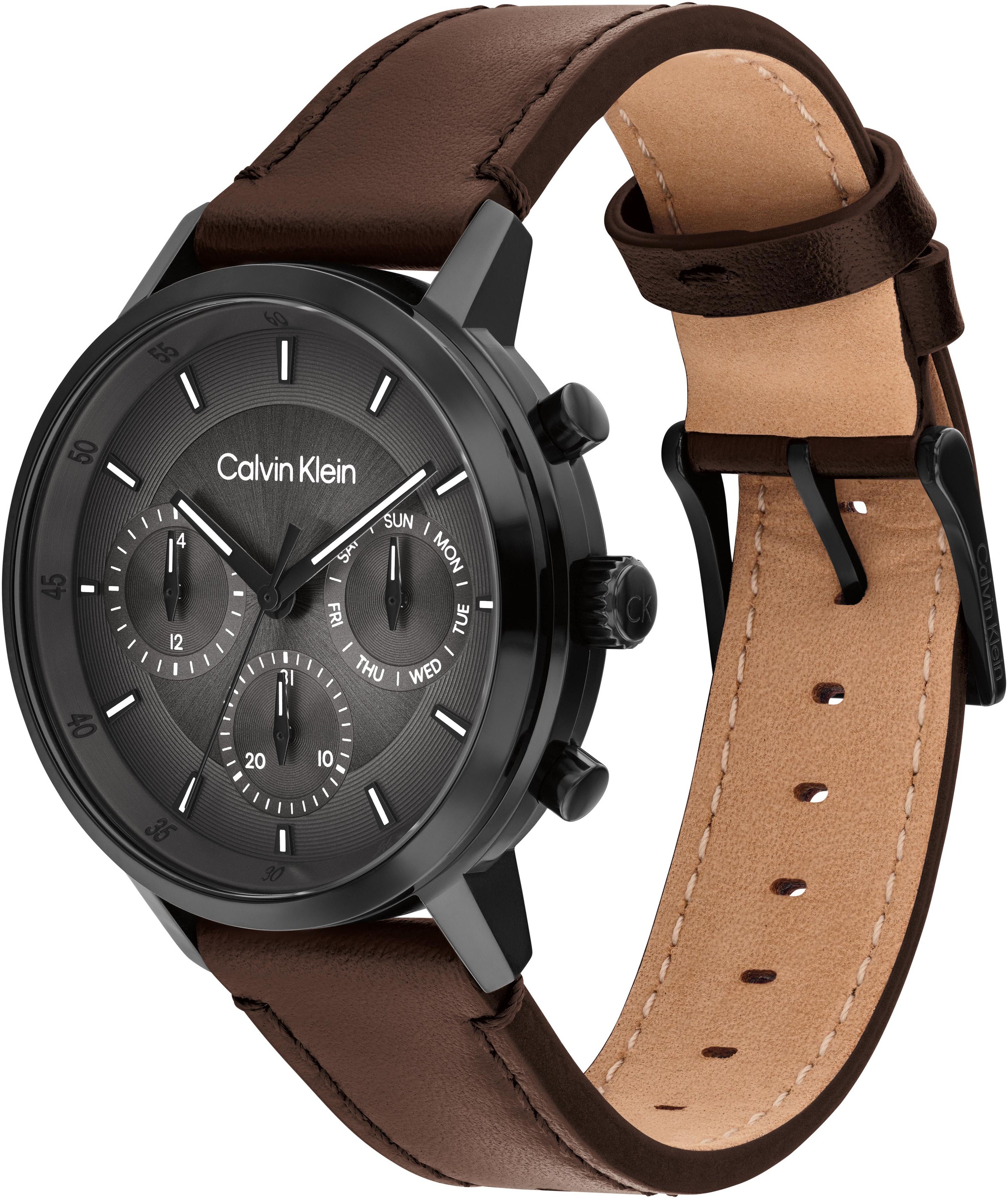 Calvin Klein Multifunktionsuhr »Gauge«, Quarzuhr, Armbanduhr, Herrenuhr, Lederarmband, analog
