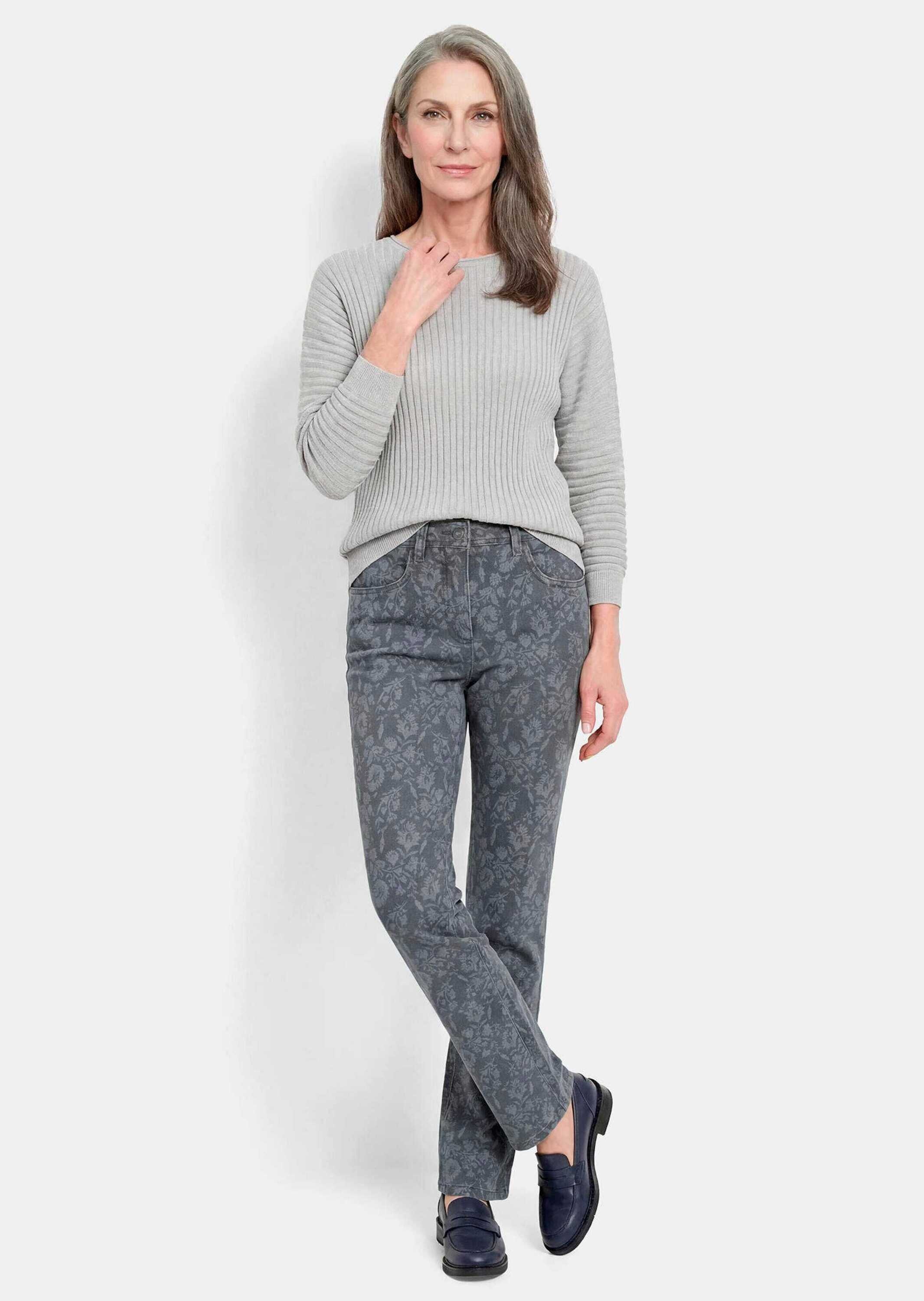 GOLDNER Regular-fit-Jeans »Slim Fit Jeans LOUISA mit Blumendruck« modischer ton in ton Print