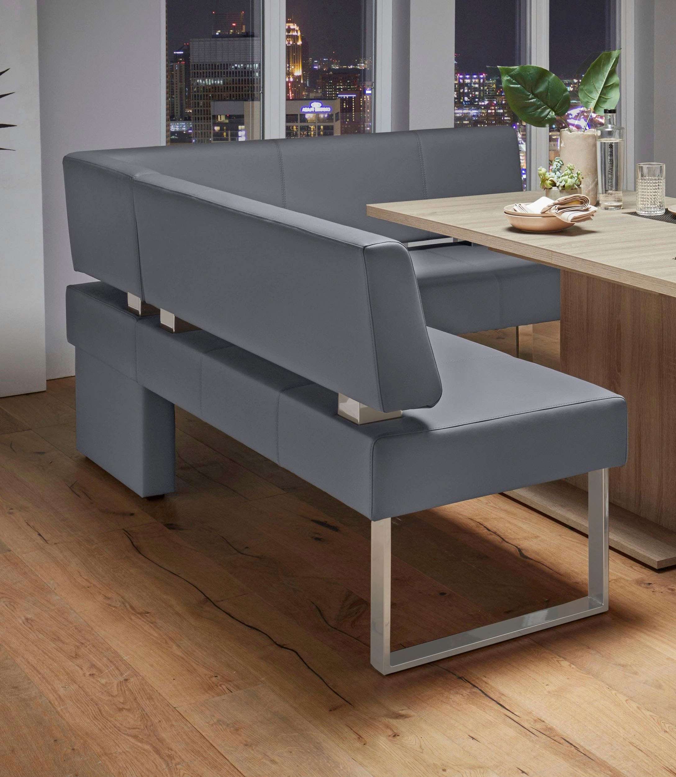 Eckbank OTTO HOME "Rab", grau (hellgrau (ascona 1061), silberfarben), B:200cm H:88cm T:160cm, Polyester, Sitzbänke, Eckbank, in 2 Breiten (180 oder 200 cm), Bezug in verschiedenen Qualitäten