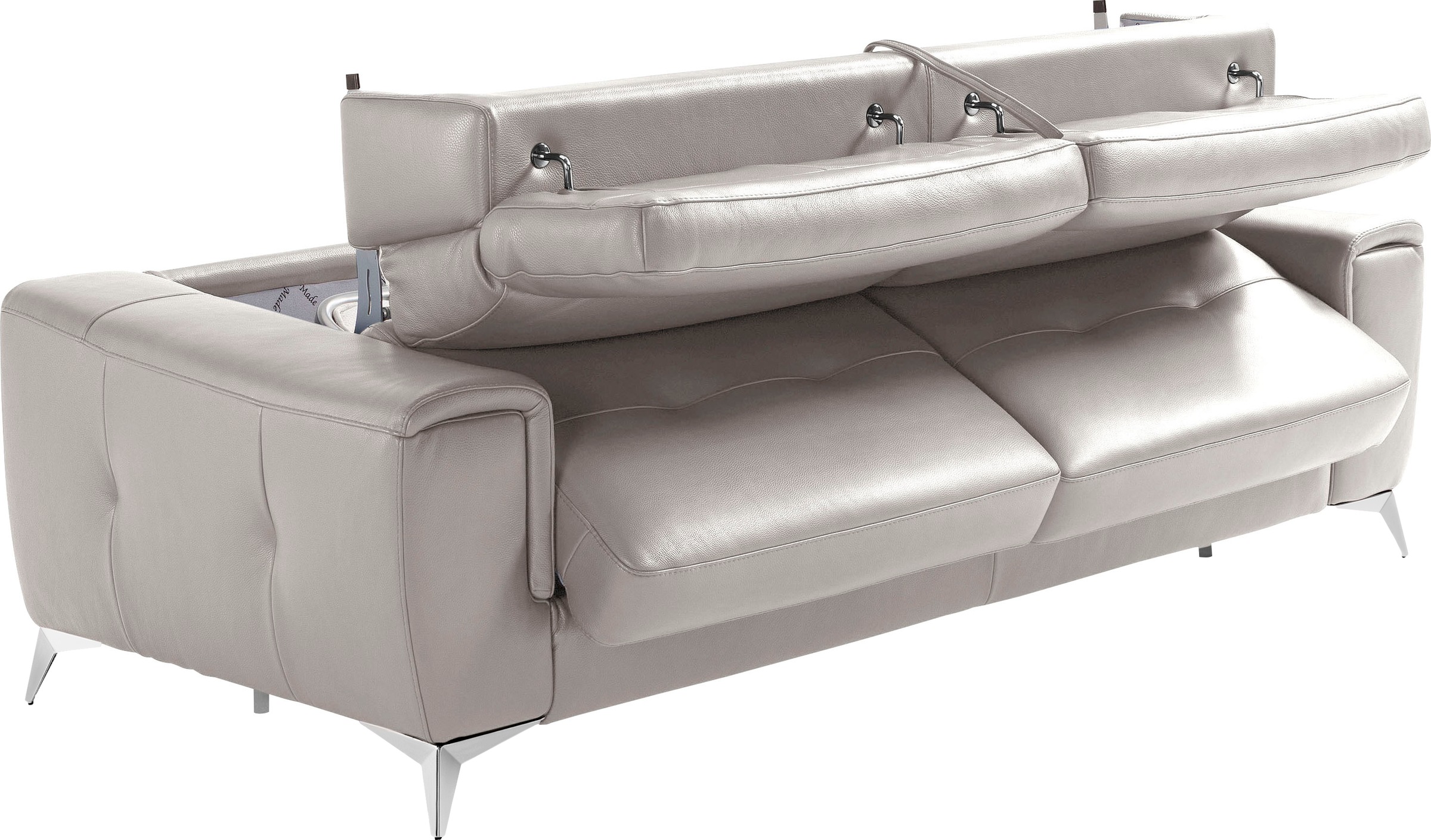 Egoitaliano Schlafsofa »Francine Designsofa, Loungesofa mit Dauerschlaffunktion, Breite 233 cm«, mit Bettfunktion, Leder BULL, stone, Fußfarbe chrom