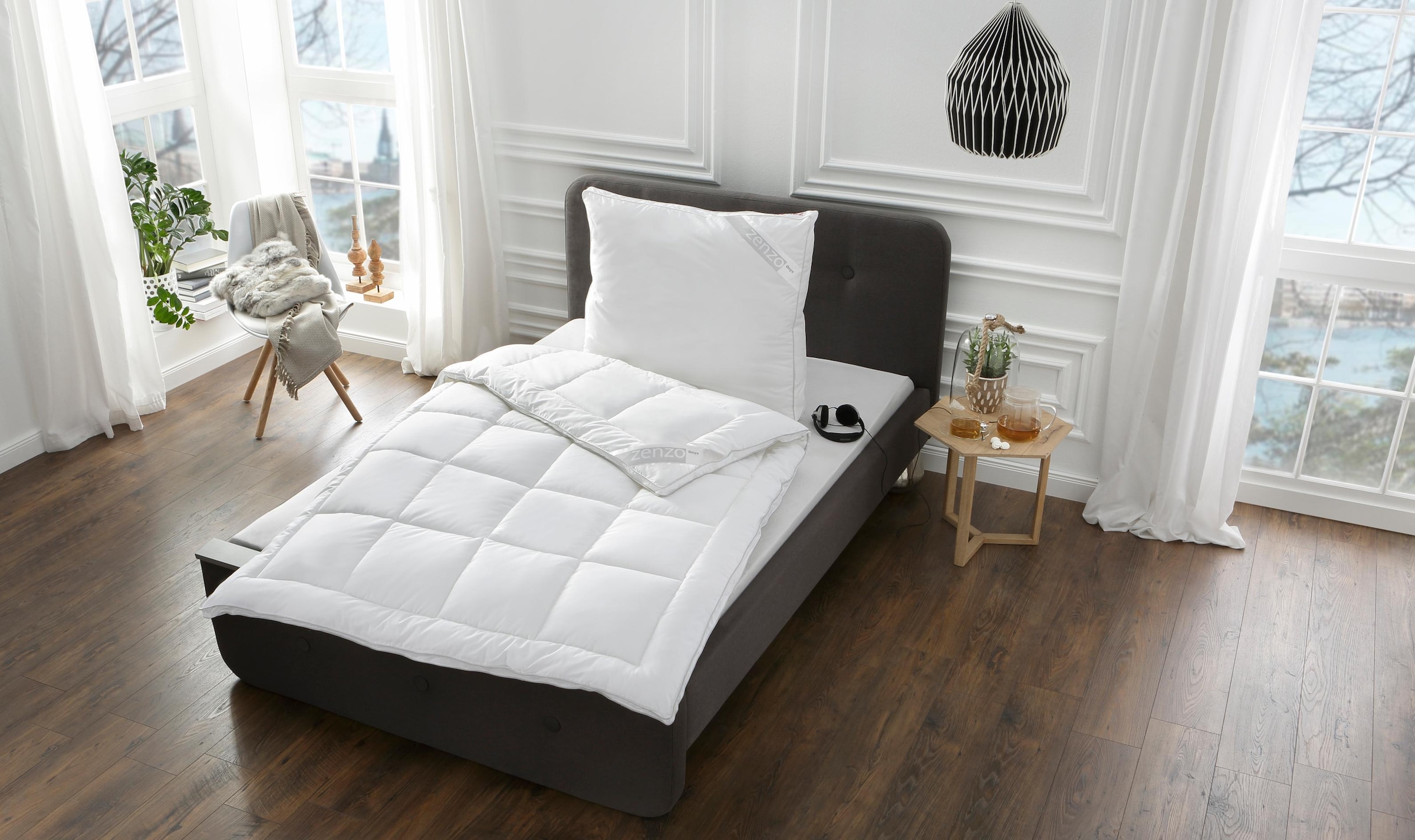 Zenzo Kunstfaserbettdecke "Onyx" normal Füllung 100% hochwertige Baumwolle günstig online kaufen