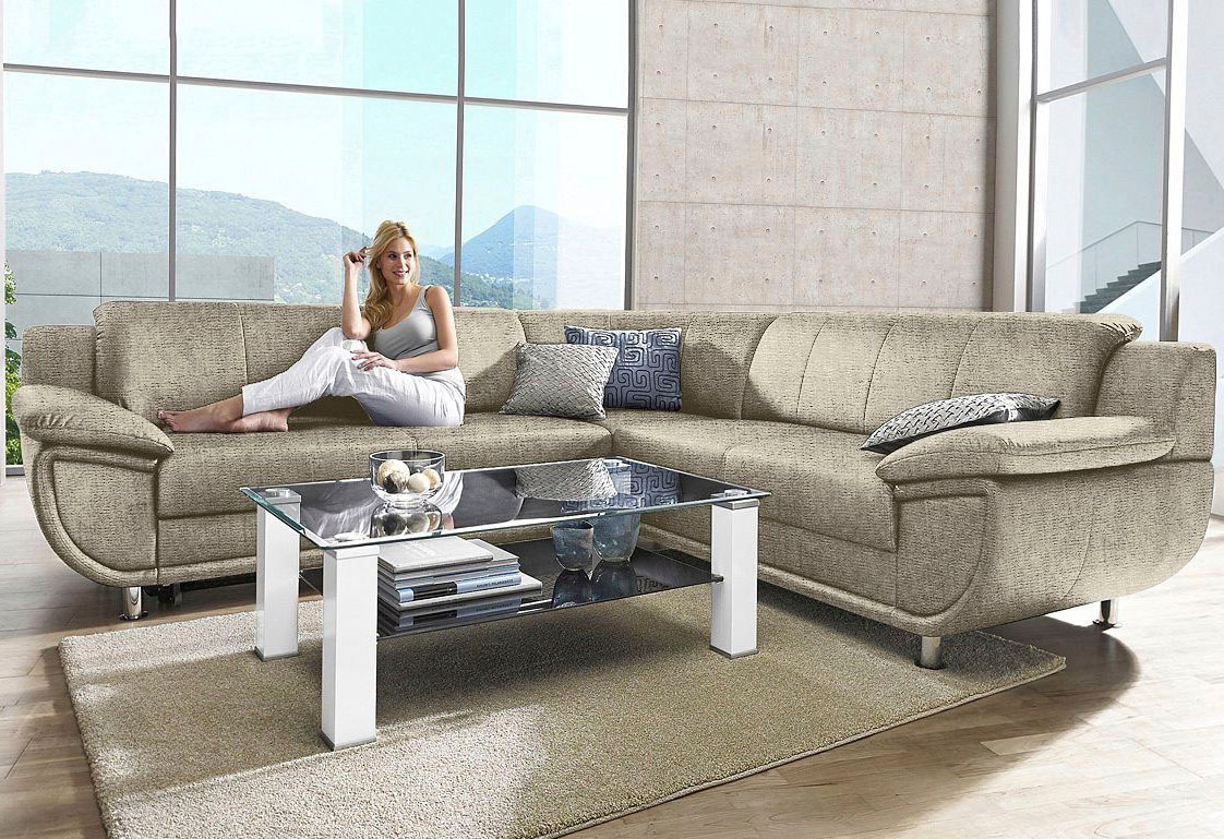 TRENDMANUFAKTUR Ecksofa "Rondo wahlweise mit Schlaffunktion, bequeme Armlehnen" L-Form, wahlw.mit Federkern, Füße chromfarben, Unser Dauertiefpreis