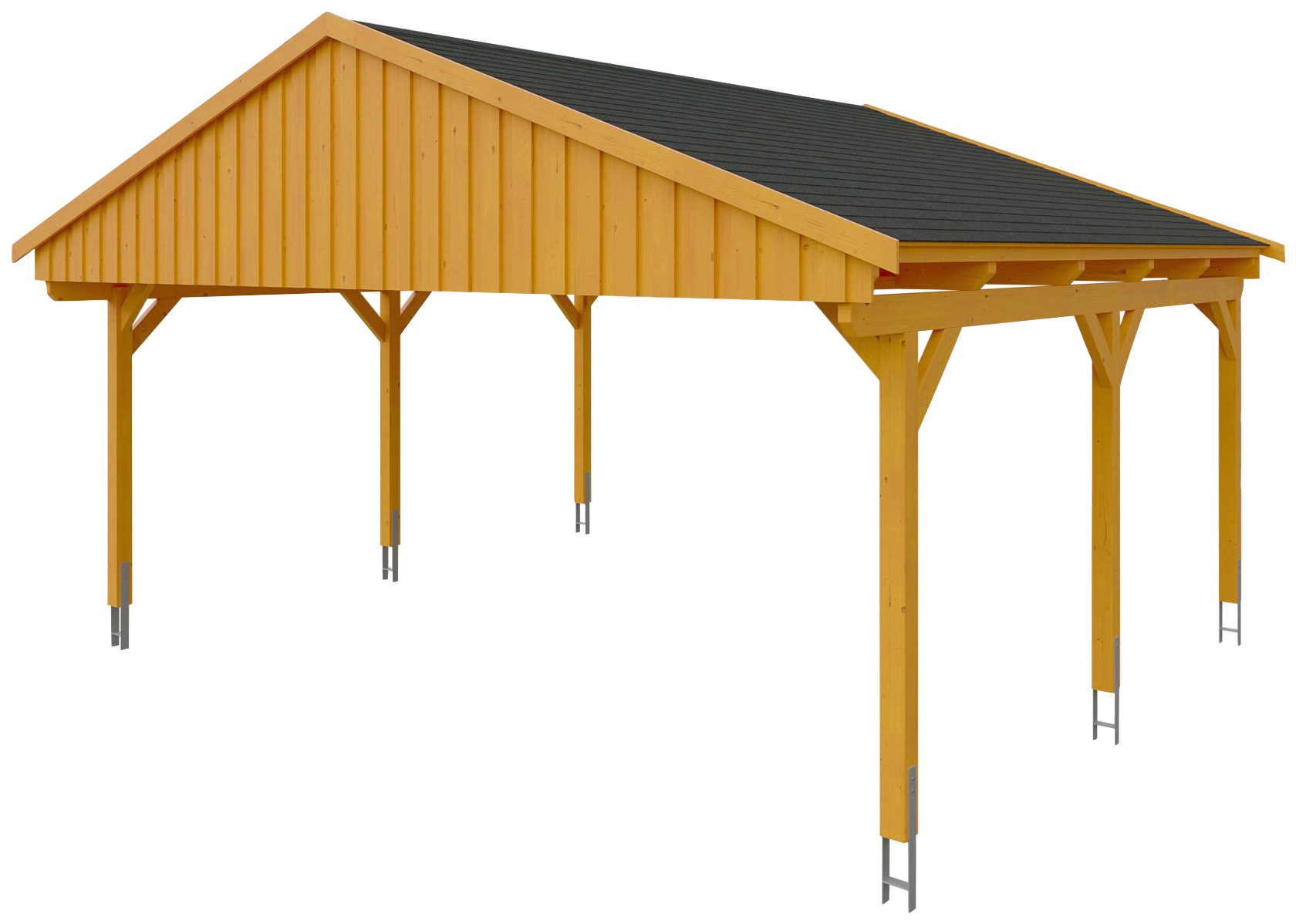 Skanholz Doppelcarport »Fichtelberg«, Leimholz-Nordisches Fichtenholz, hellbraun, mit schwarzen Schindeln