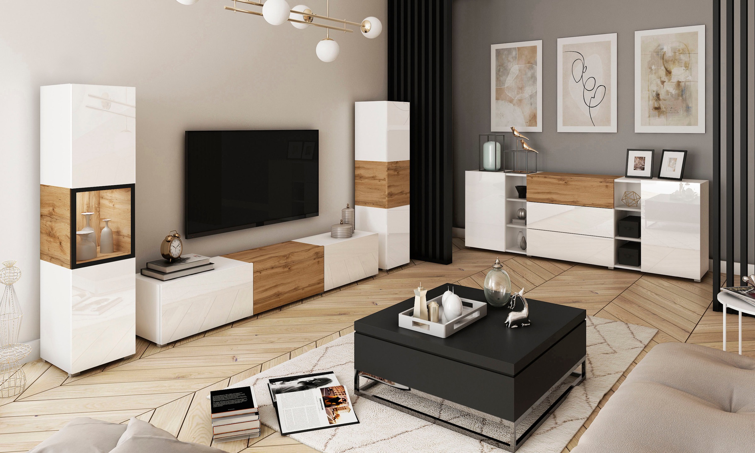 Thumbnail - Home affaire "BERLIN III, Vitrine Türschlag links/rechts wechselbar" Komplett-Set, 3 Stk. tlg.