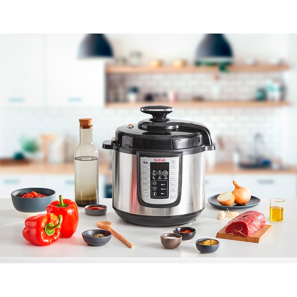 Tefal Multikocher »CY505E Fast & Delicious Multikocher, elektrischer Schnellkochtopf«, 25 automatische Programme, 6 l Fassungsvermögen, sichere Drucktechnologie, Zeit- und Temperaturregler, Warmhaltefunktion, mit Rezeptheft