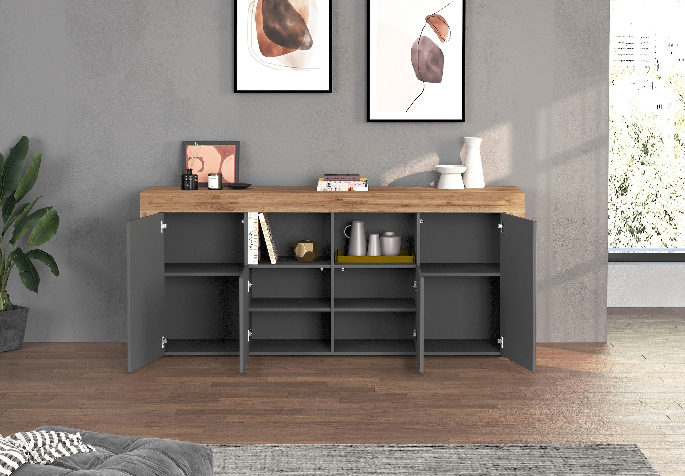 INOSIGN Sideboard »CHRONOS Breite 200 cm mit 4 Türen, 2 offene und 8 geschlossene Fächer«, (1 St.), Sideboard,Kommode, Schrank, Grifflos mit Push to Open, Made in Italy