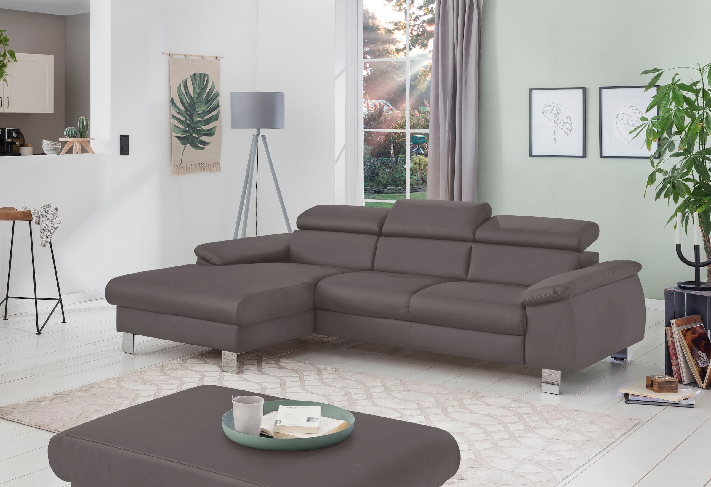 COTTA Ecksofa "Komaris L-Form, B: 244 cm" mit Kopfteilverstellung, optional Schlaffunktion, Bettkasten & Licht