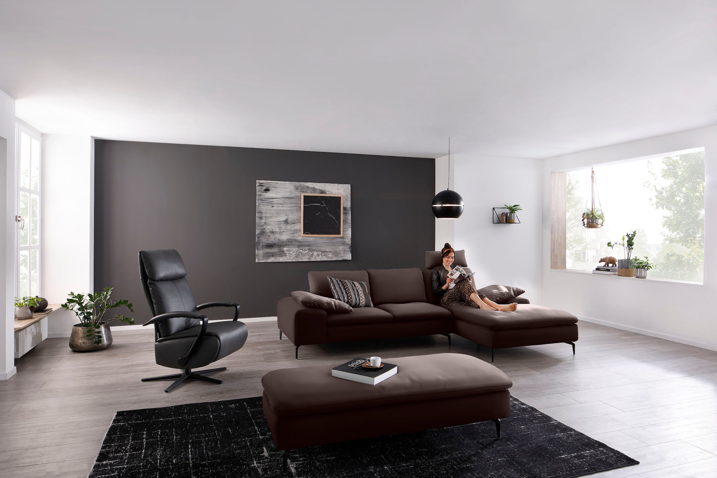 W.SCHILLIG Ecksofa »valentinoo, Designsofa, bequem, elegant und zeitlos, L-Form«, (Set), inklusive Hocker, mit Sitztiefenverstellung, Breite 299 cm