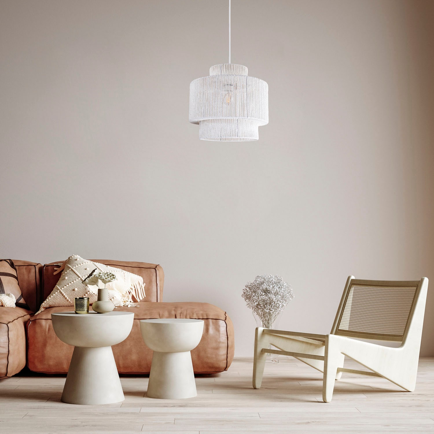 Home Boho | BAUR Paco Pendelleuchte Papier Lupita«, »Hugo Rattan Wohnzimmer Lampenschirm Esszimmer Optik