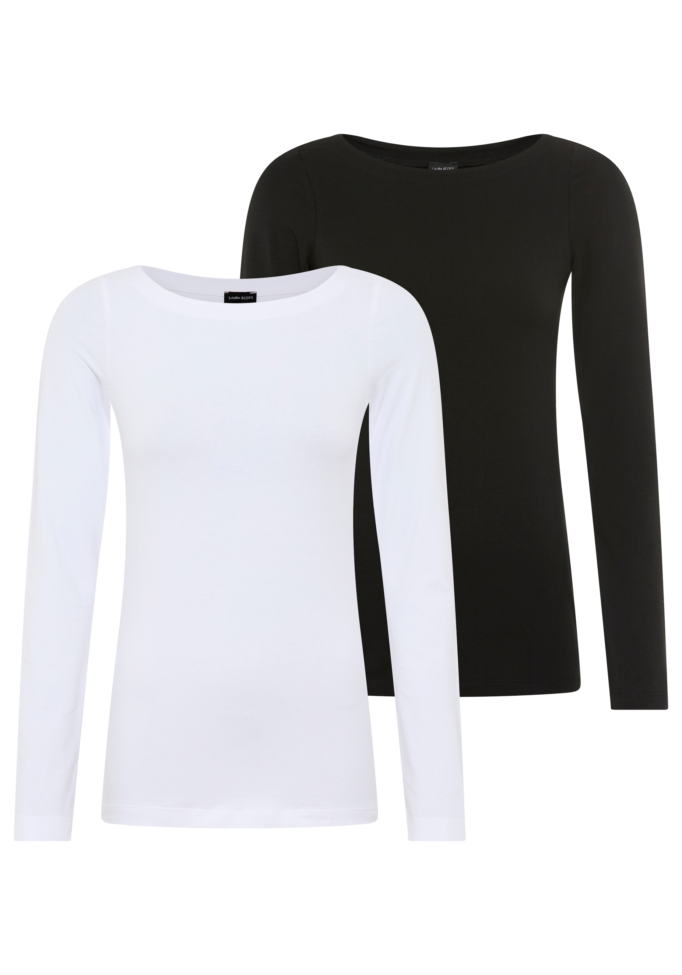Laura Scott Longsleeve Packung, 2er-Pack, figurbetonte Passform, hüftbedeckende Länge, U-Boot-Ausschnitt