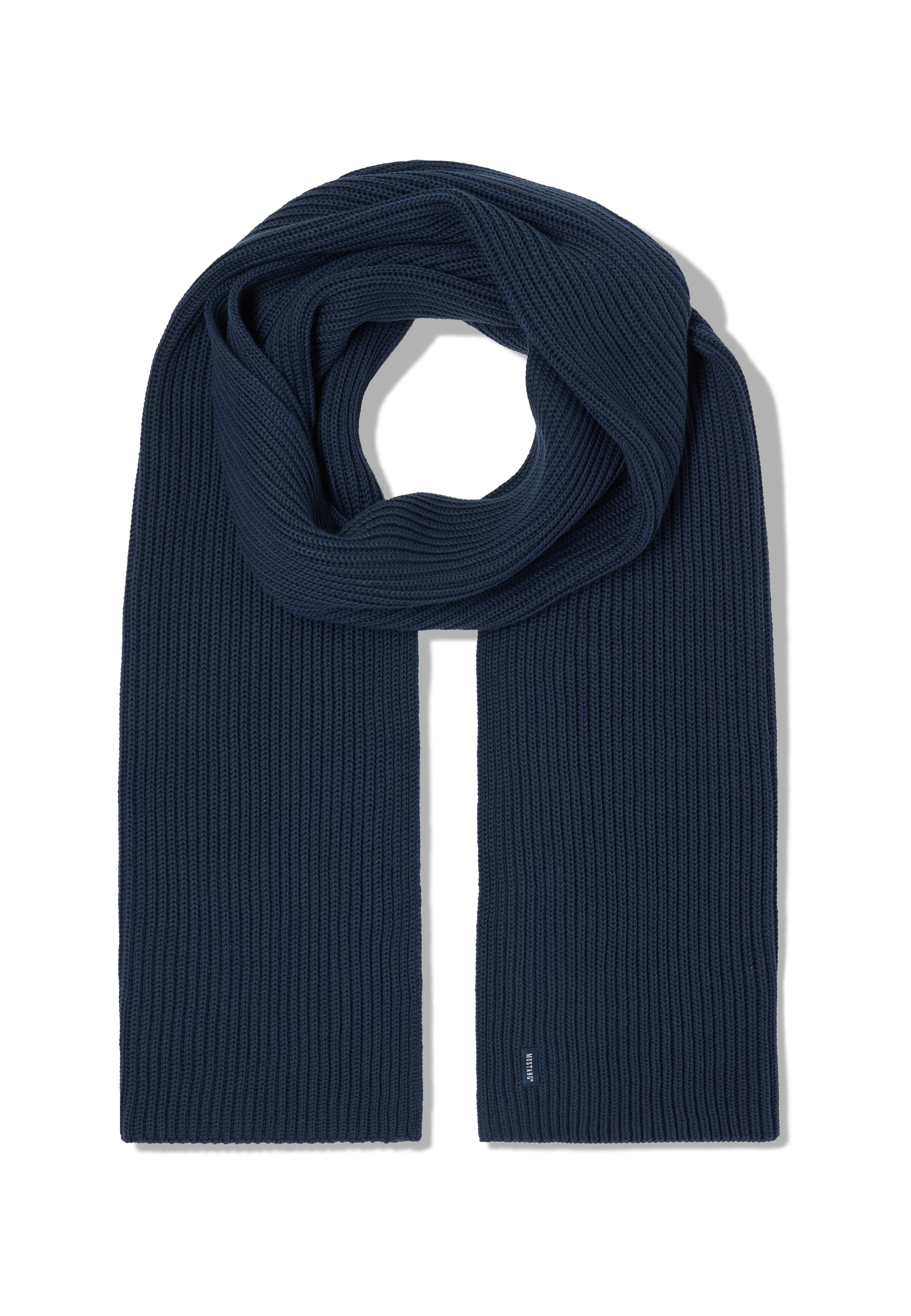 "Schal MUSTANG ""Herren Style Fresno"", Herren, Gr. one-size, blau (navy), Strick, 50% Acryl, 50% Baumwolle, Modetücher Schal"