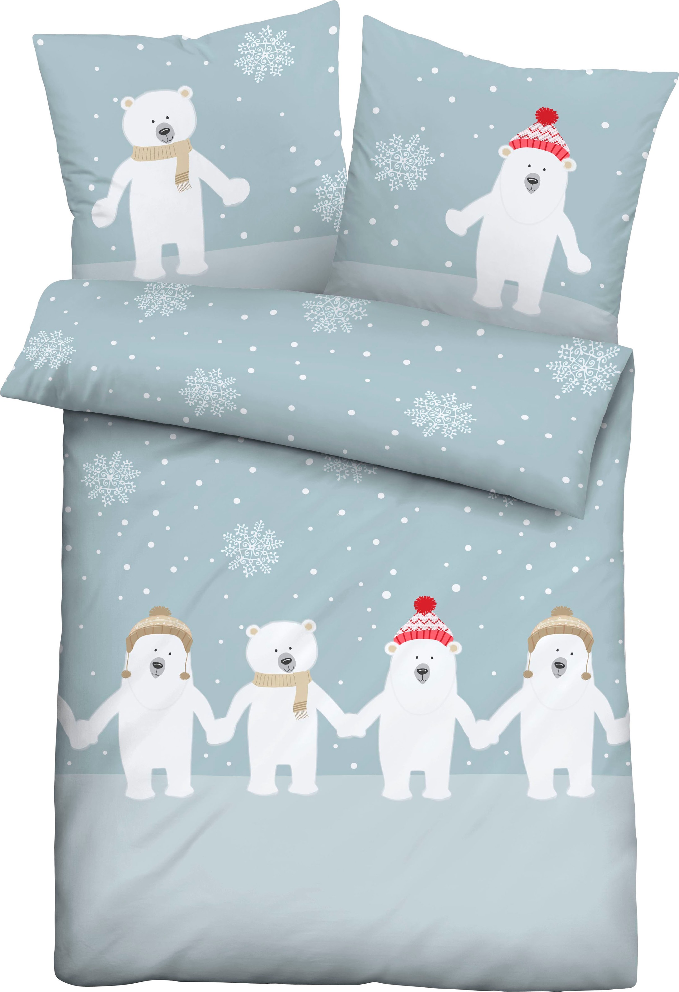 Biberna Kinderbettwäsche "Eddy" 2 Stk. tlg. mit winterlichen Eisbären günstig online kaufen