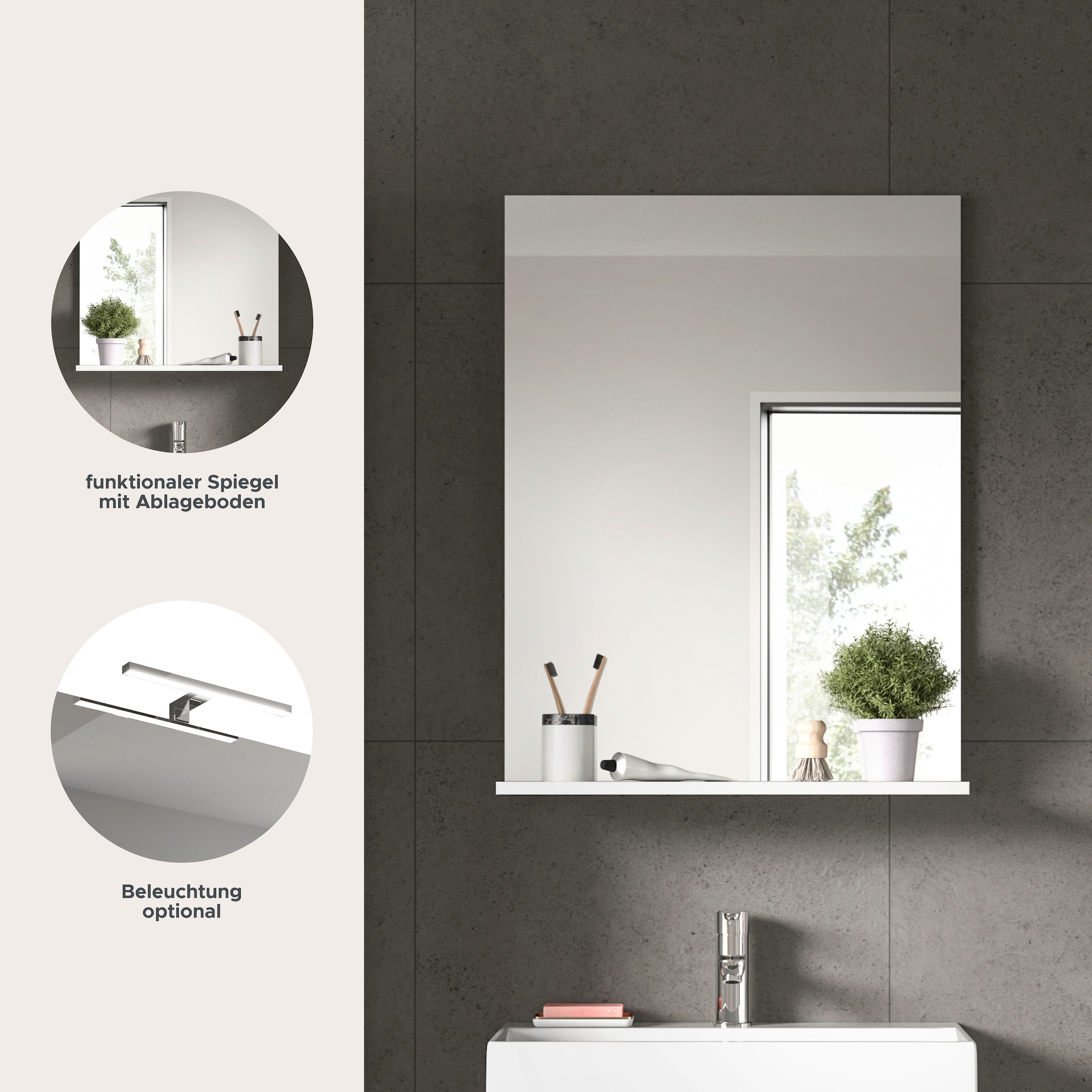 welltime Badspiegel »SIENA, Breite 60cm, 1 Ablageboden, hochwertiges Spiegelglas« in verschiedenen Farben erhältlich, Badmöbel, Spiegel, Badezimmer
