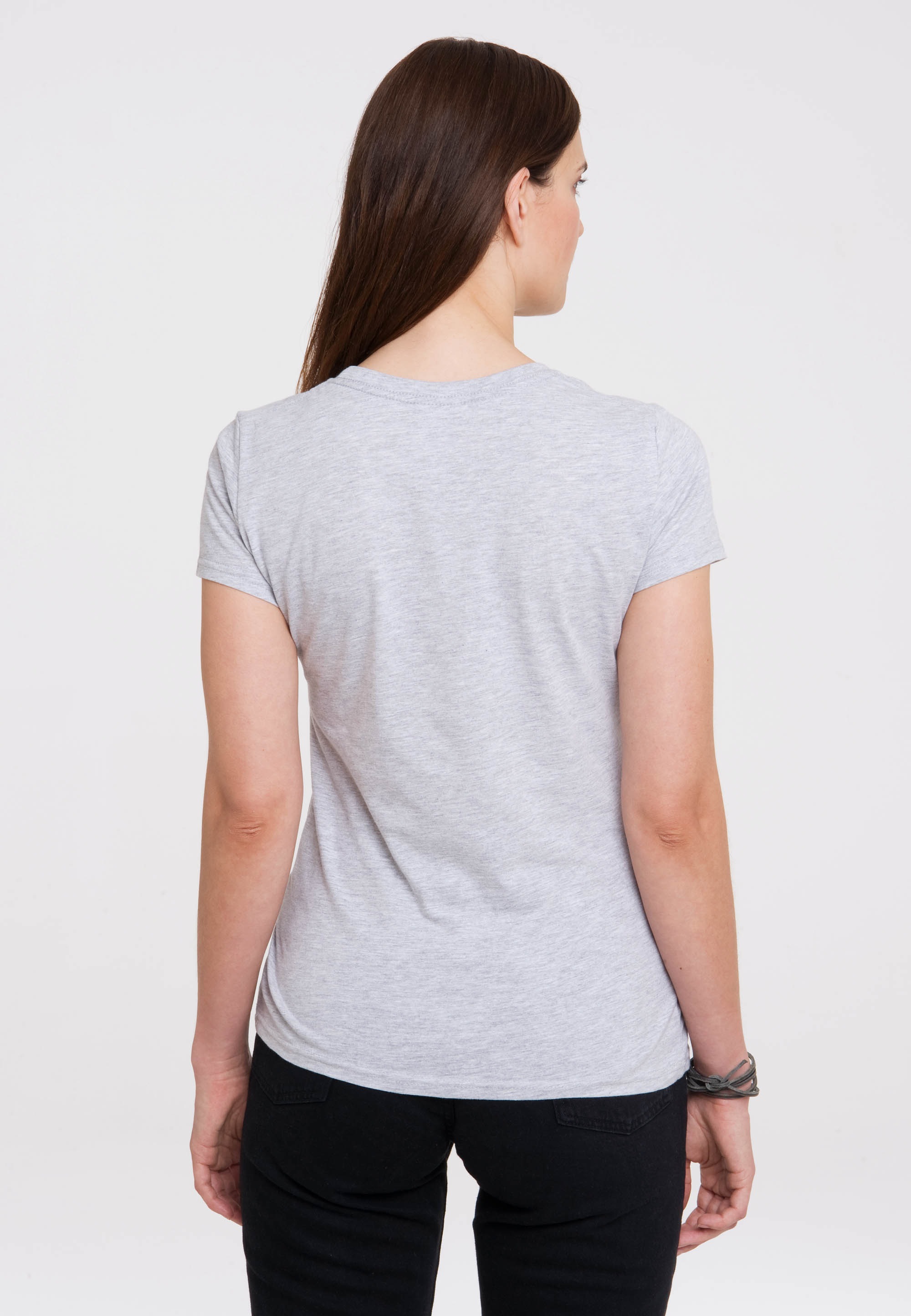 T-Shirt LOGOSHIRT "Sendung mit der Maus", Damen, Gr. M, grau (grau, meliert), 95% Baumwolle, 5% Viskose, unifarben, lang, Rundhals, Shirts T-Shirt, mit coolem Maus-Print 3