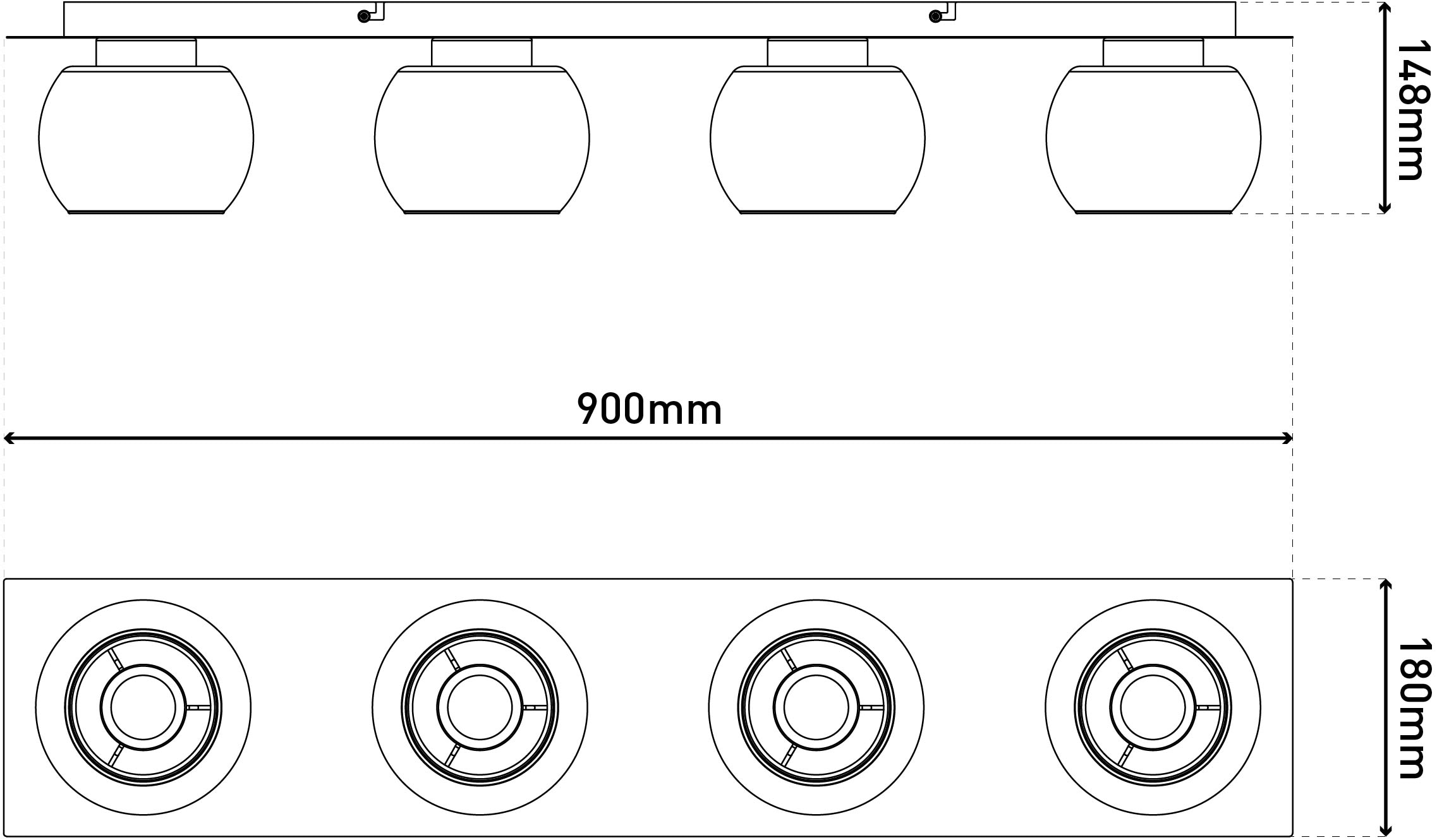 OTTO home Deckenleuchte »Tanissa« E27 1 Stk. eckig, 4 kugelförmige Rauchglas-Schirme innen mit Stoff, 4x E27 exkl.