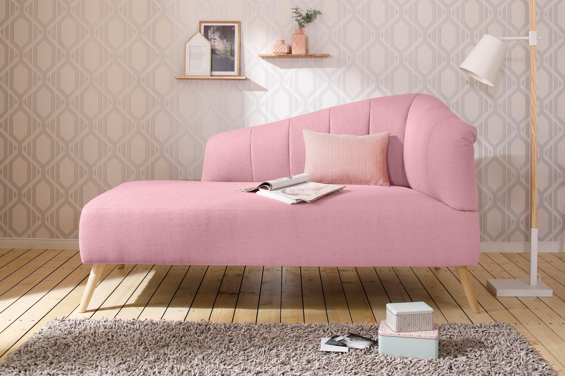 OTTO home Recamiere "Lucy, Chaiselonge mit Massivholzfüßen und Steppung," A günstig online kaufen