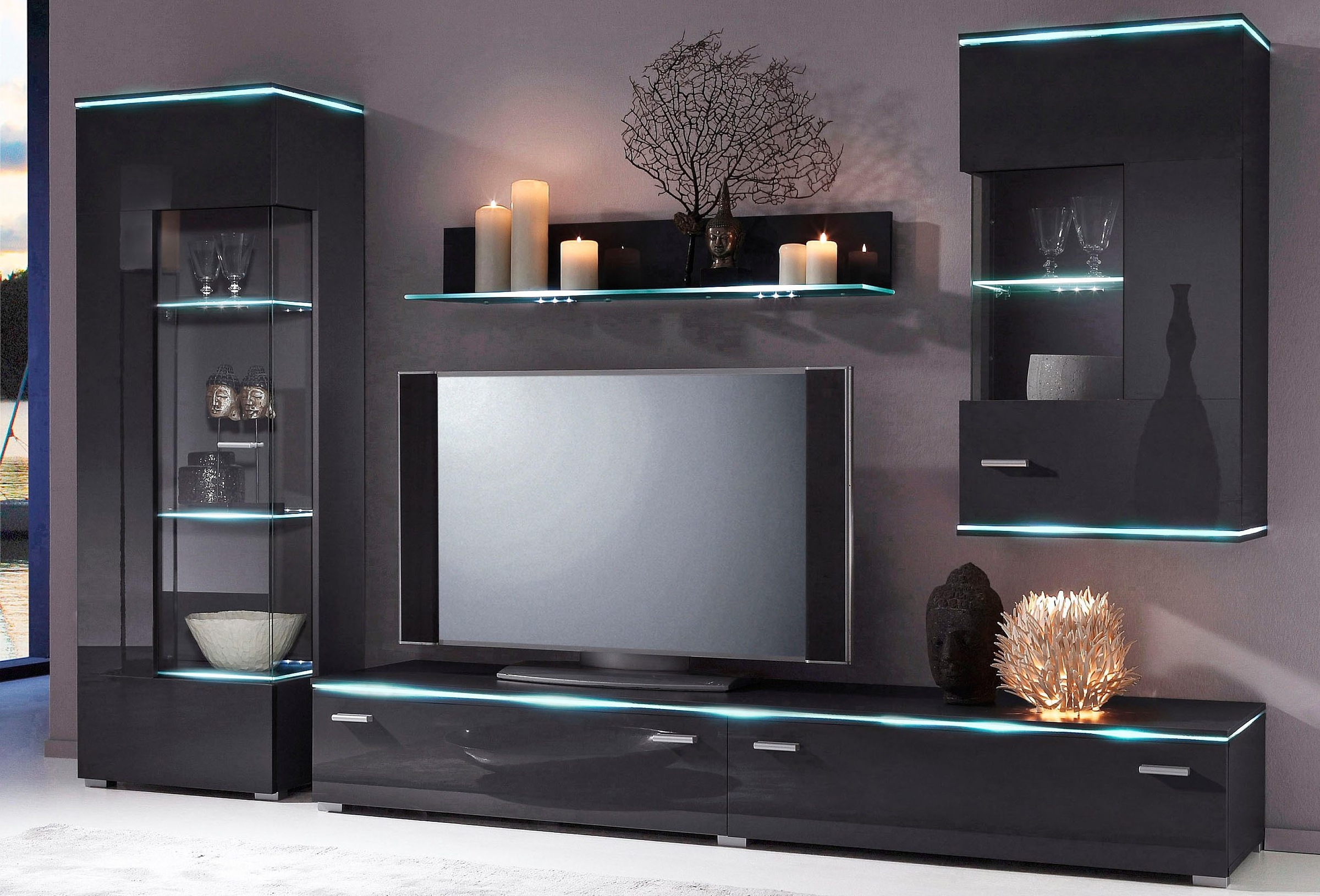 Höltkemeyer Wohnwand "Happy" Set besteht aus 1 Standvitrine, 1 Hängevitrine günstig online kaufen