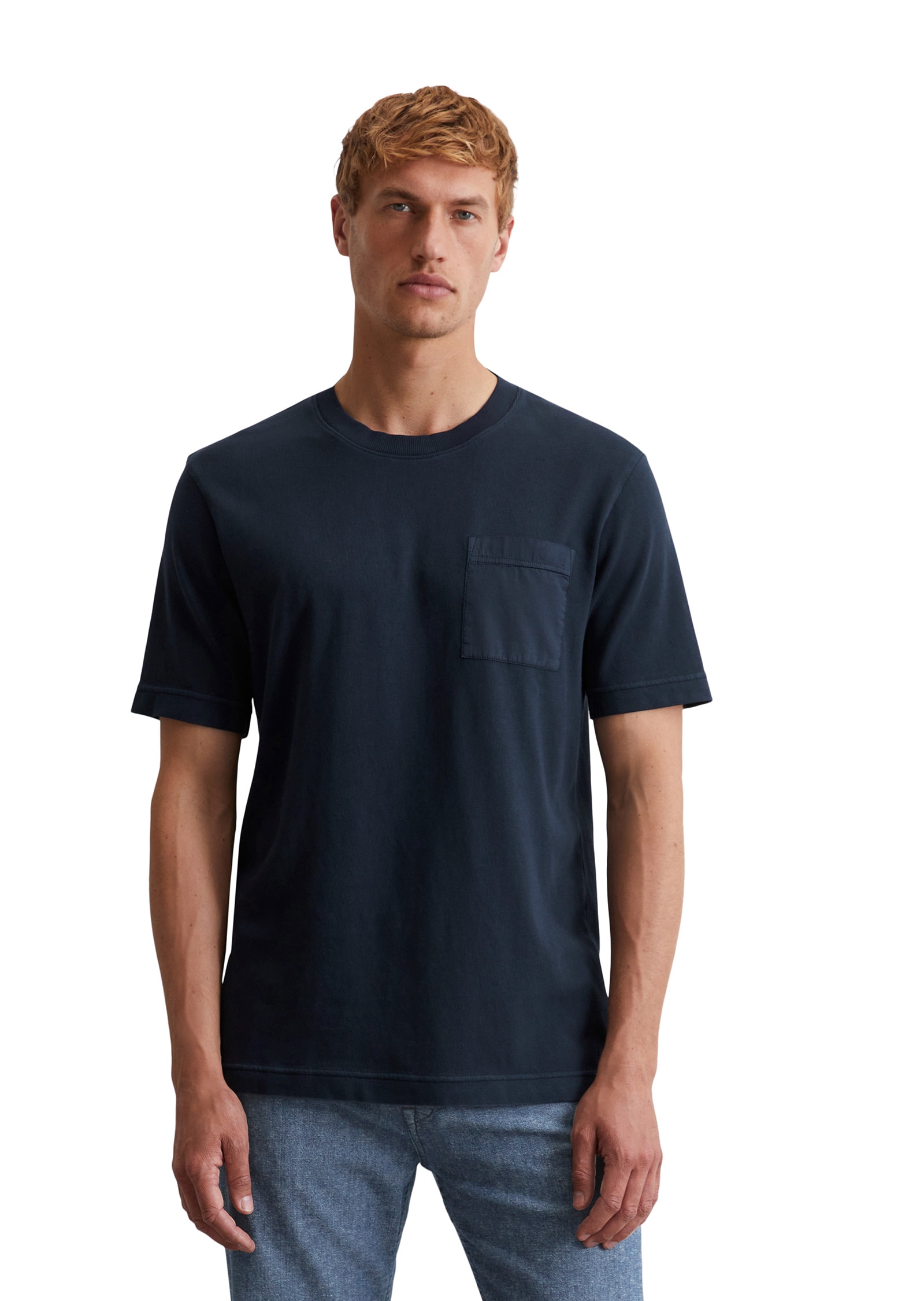 MARC O'POLO Herren T-Shirt "aus mittelschwerem Bio-Baumwoll-Jersey", blau, Basic, Gr. XS, unifarben, Obermaterial: 100% Baumwolle, Shirts