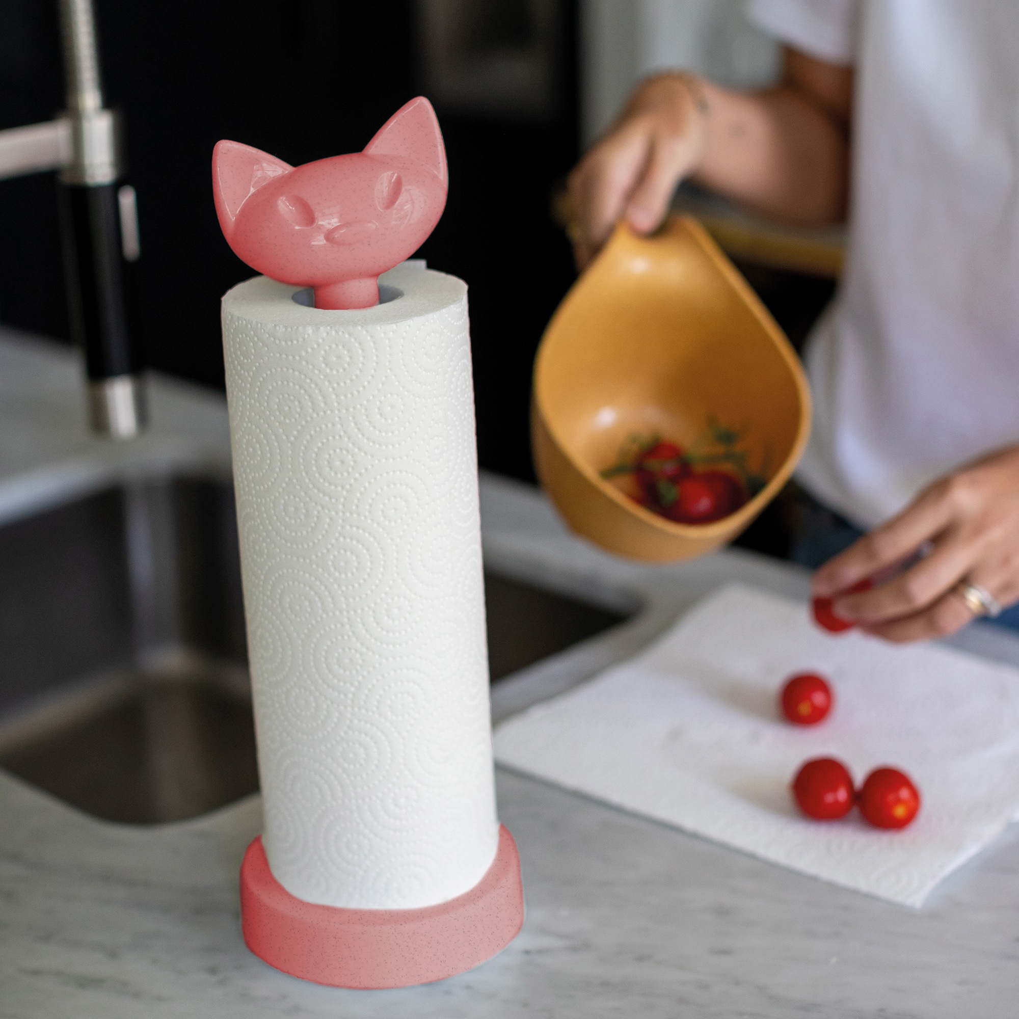 KOZIOL Küchenrollenhalter »MIAOU«, (1 St.), 100% recycelbar, aus biozirkulärem Kunststoff + FSC Holz
