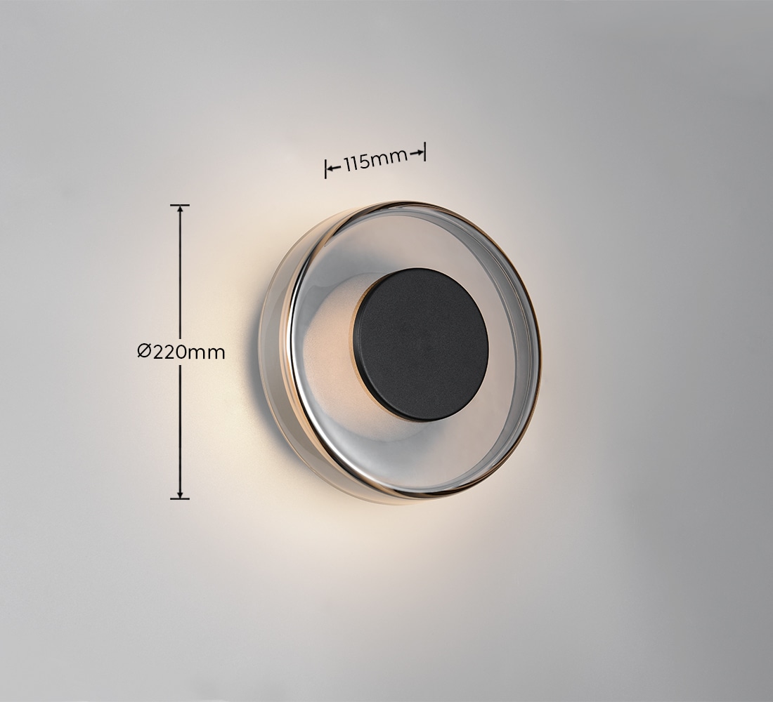 TRIO Leuchten LED Wandleuchte »CELESTE, LED Wandlampe aus Metall Glas und Holz Ø 22cm, 10W 1100 Lumen«, 1 flammig, Leuchtmittel LED-Board | LED fest integriert, 3-Stufen dimmbar über Wandschalter, elegante moderne Wandlampe Flur