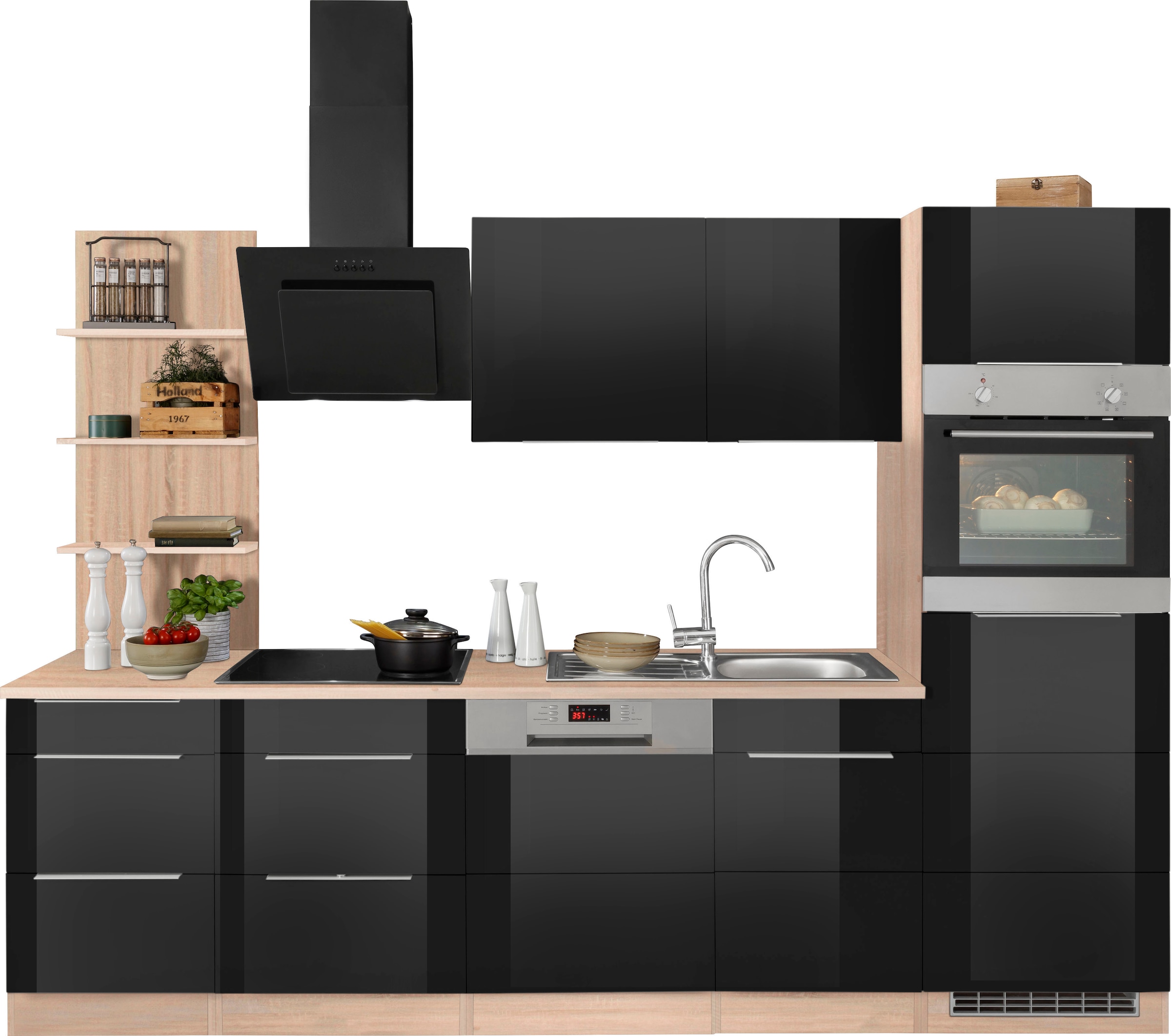 KOCHSTATION Küchenzeile »KS-Brindisi Breite 280 cm«, wahlweise mit E-Geräten und Induktion, mit MDF-Fronten und Regal