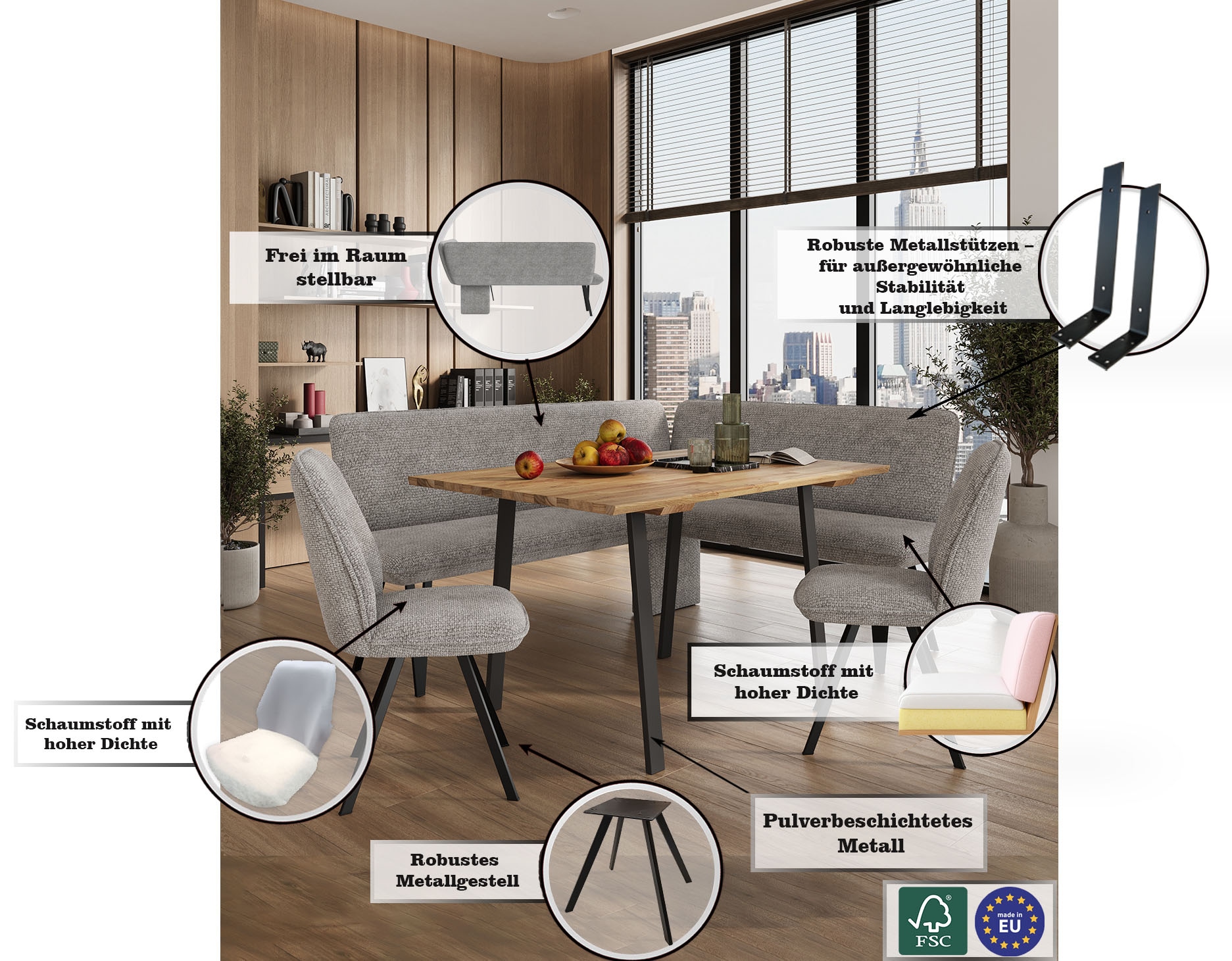 Home affaire Eckbankgruppe »Mily Essecke, Sitzgruppe, Eckbankgruppe, Küchenbankgruppe«, (Set, 4 tlg., 4er), BESTSELLER