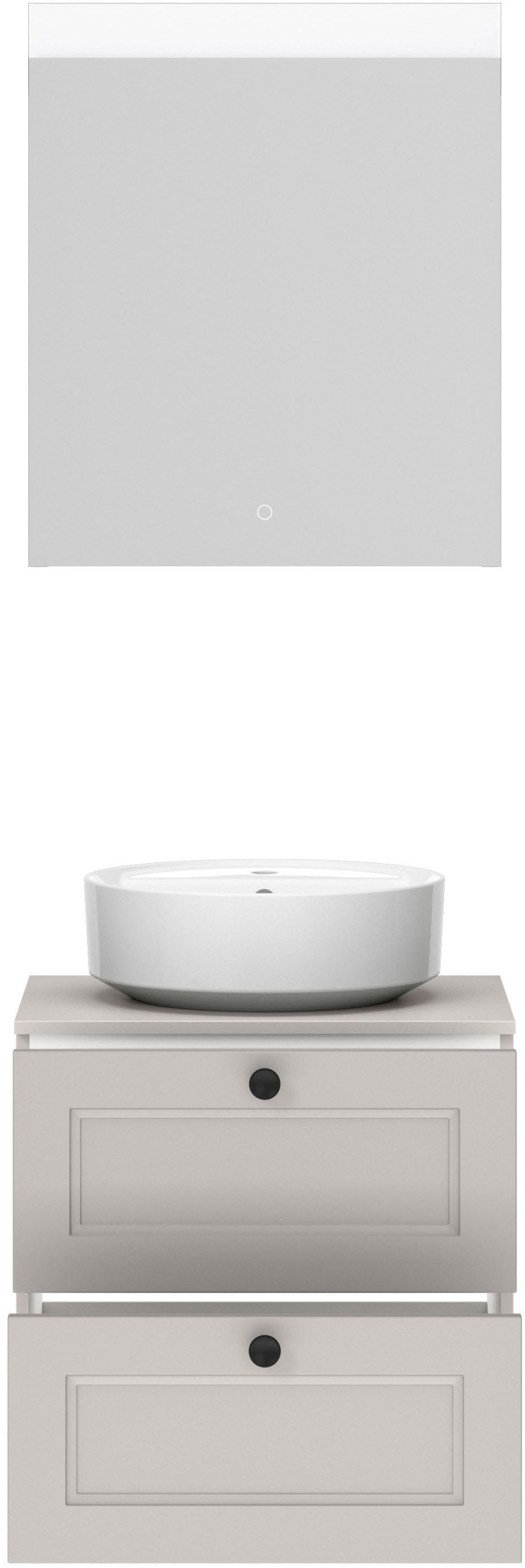 nobilia® Badmöbel-Set »Cascada« Set, inkl.  Aufsatzwaschbecken und beleuchtetem  Spiegel mit Touch-Sensor, 2 Stk. tlg.