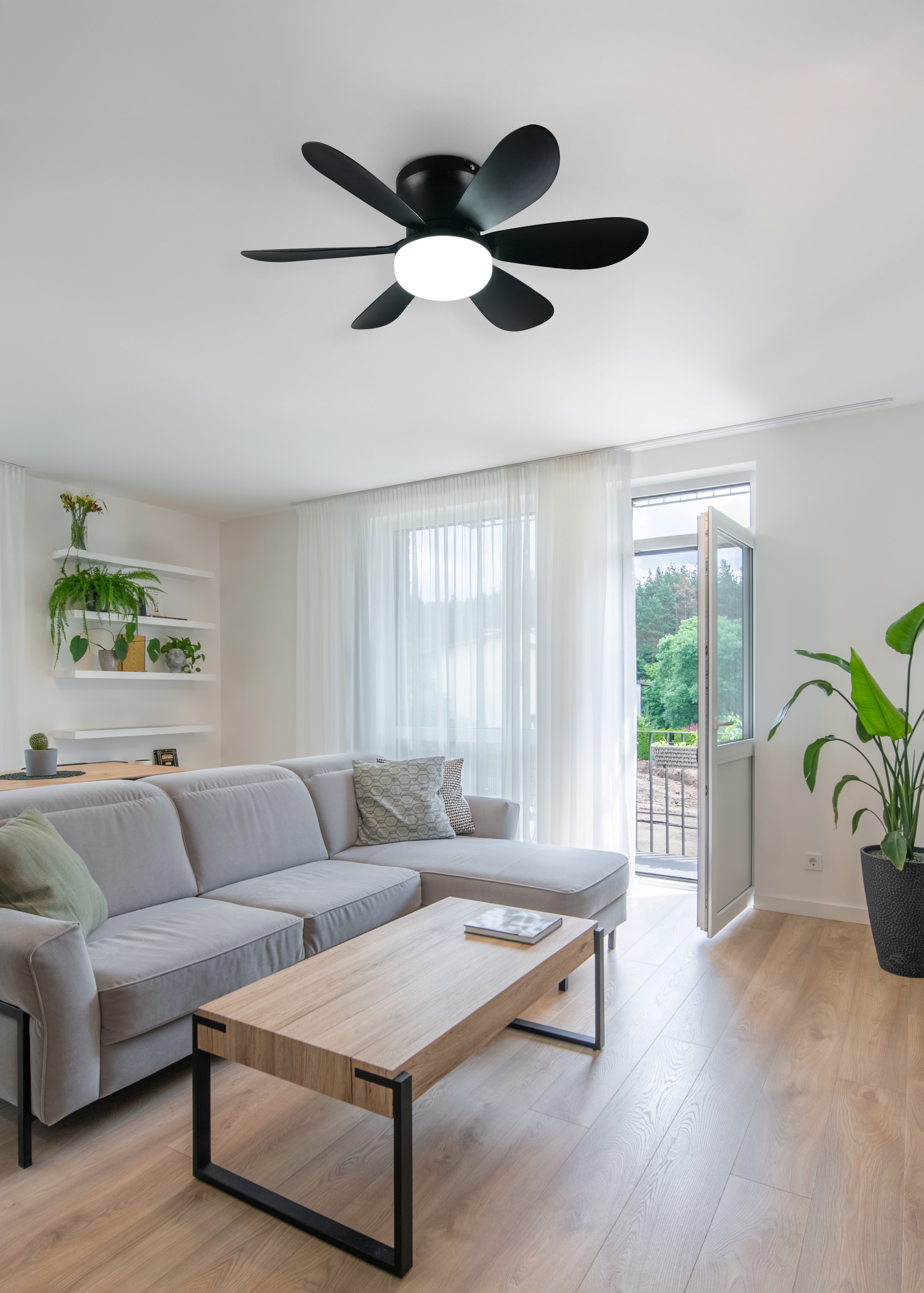 REALITY Leuchten LED Deckenleuchte »LUND mit Ventilator, Deckenventilator mit Licht inkl Fernbedienung«, 1 flammig, Leuchtmittel LED-Board | LED fest integriert, 3 Geschwindigkeiten Timer Vor- & Rücklauf LED dimmbar CCT Nachtlicht