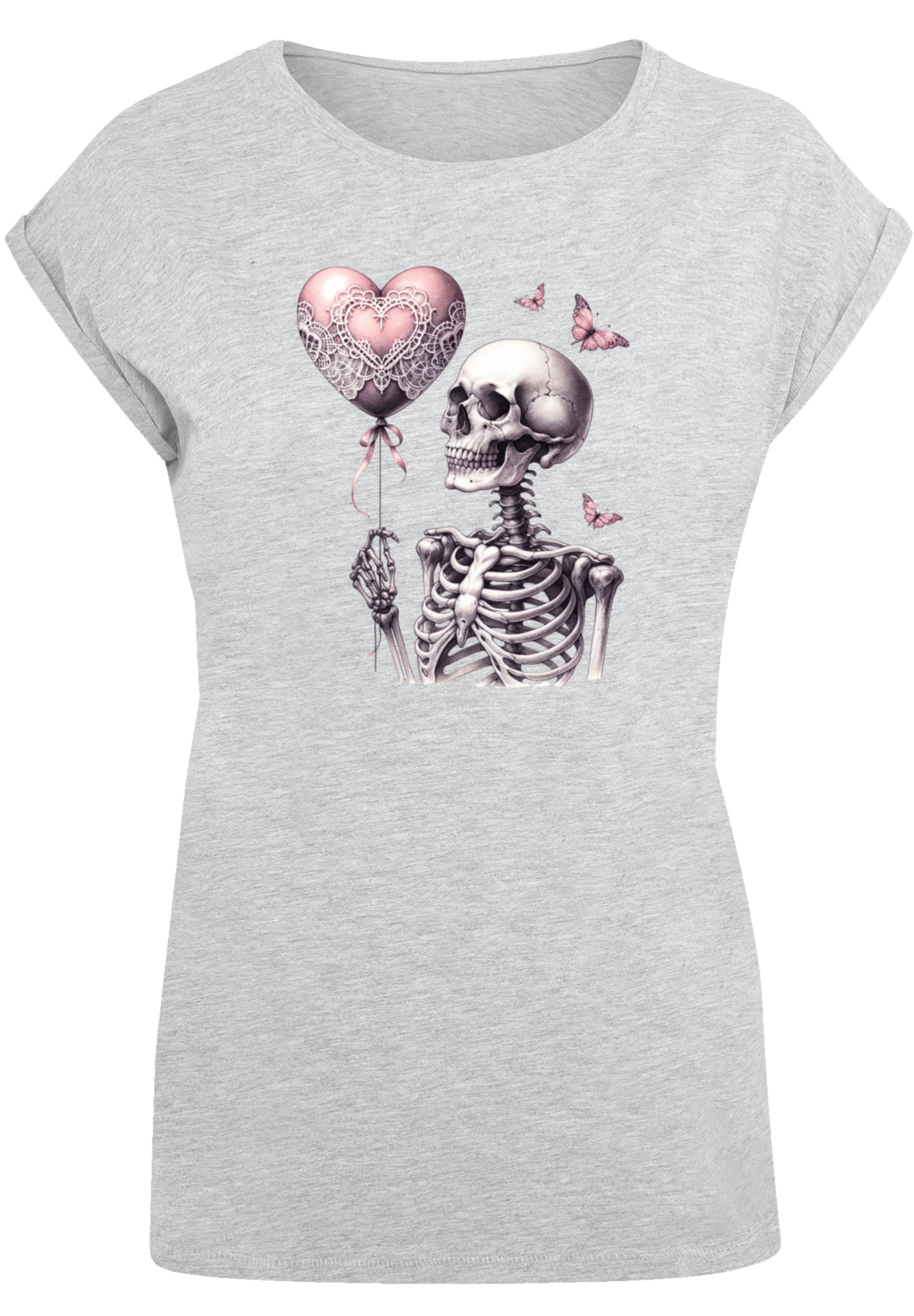 F4NT4STIC T-Shirt »Skelett hält Herzballon«, Premium Qualität