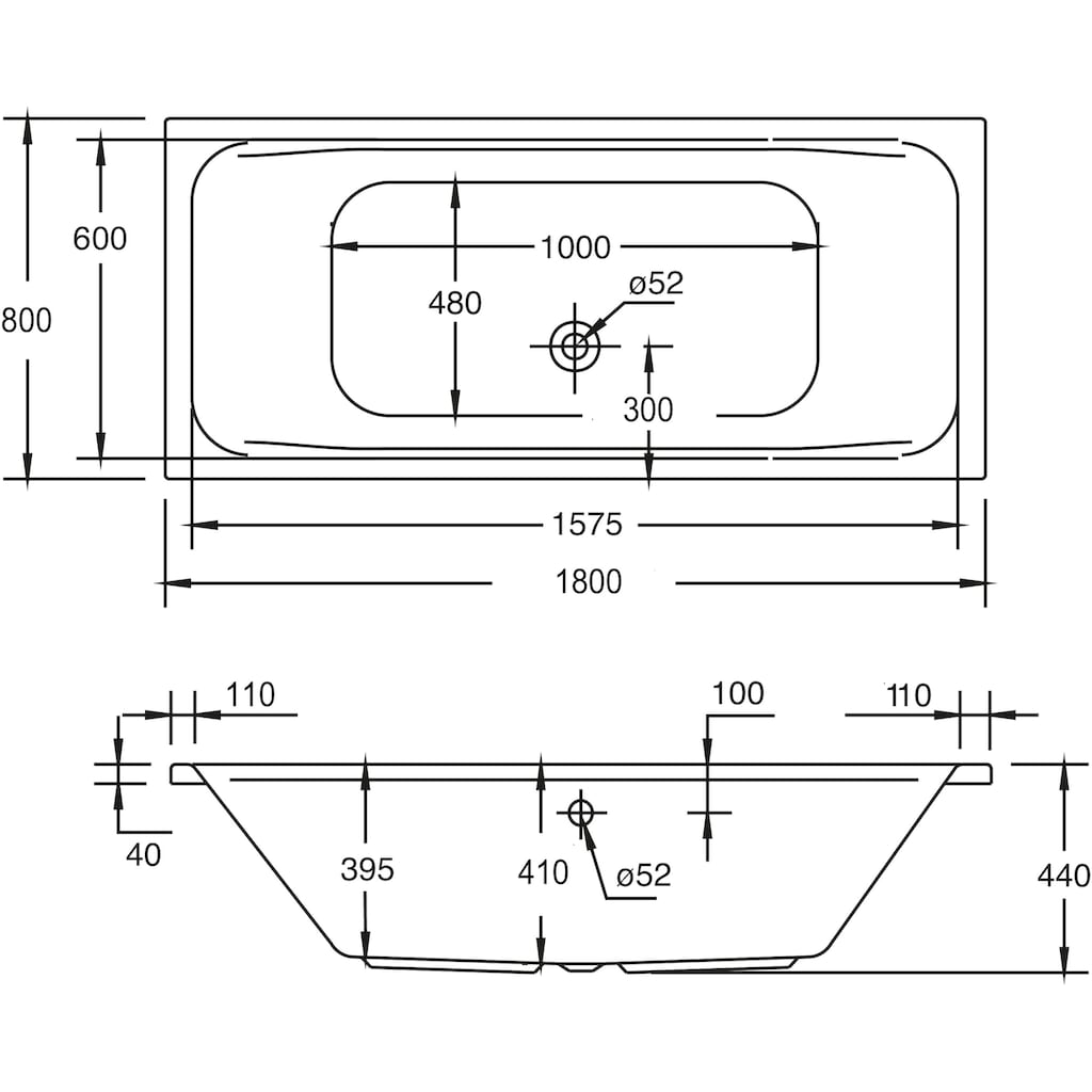 OTTOFOND Whirlpool-Badewanne »Malta 180«, (Komplett-Set)