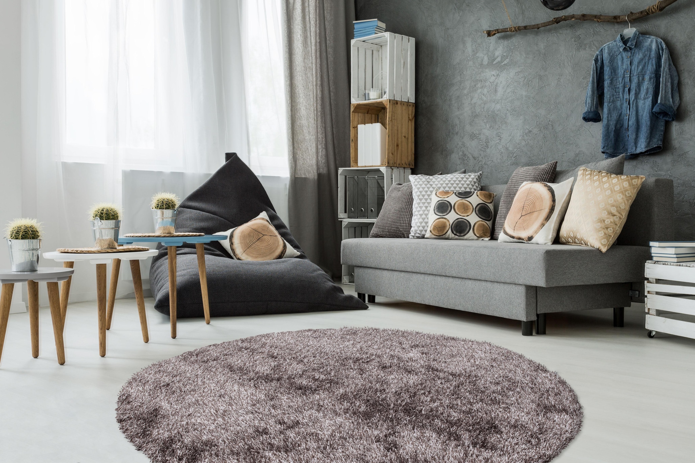 Kayoom Hochflor-Teppich »Diamond 700«, rund, 45 mm Höhe, weiche Microfaser, Langflor, Shaggy, Melange, Wohnzimmer