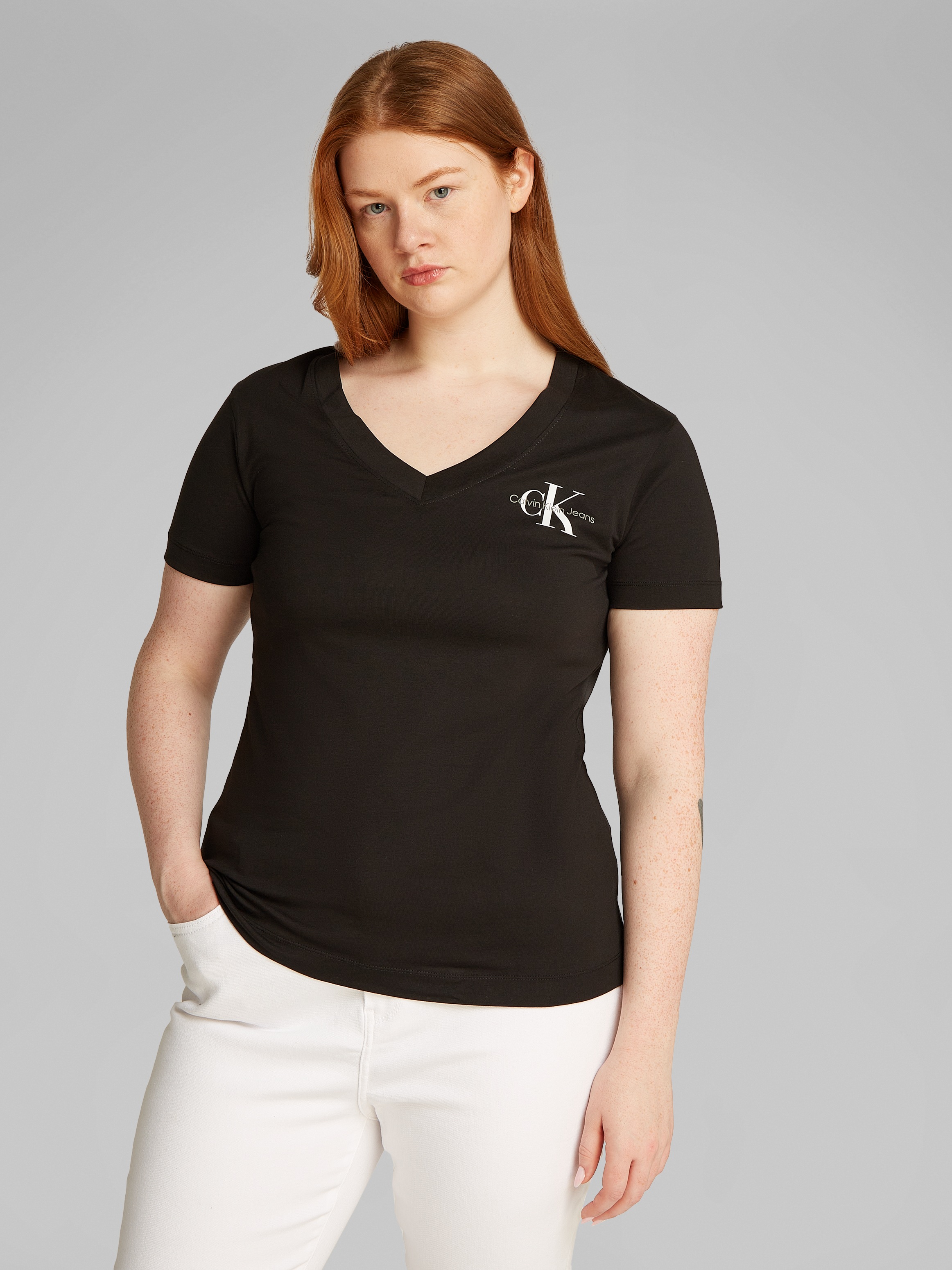 Calvin Klein Jeans Plus T-Shirt "PLUS 2-PACK MONOLOGO V-NECK TEE", (Packung günstig online kaufen