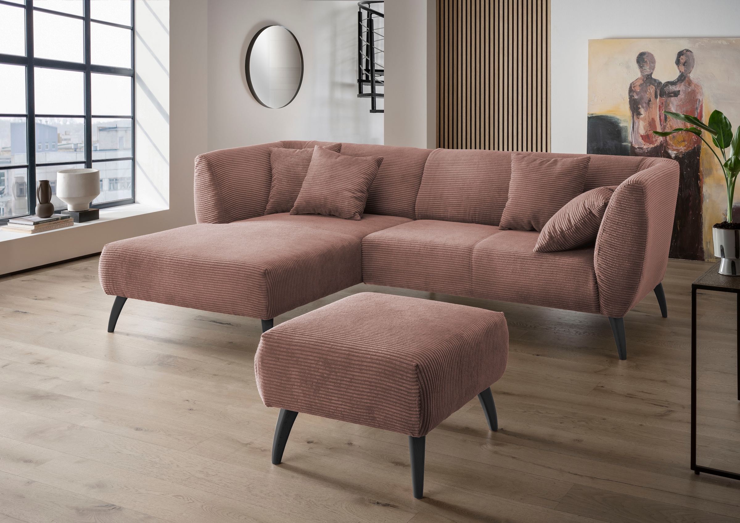 Home affaire Ecksofa "Lazio modern und bequem, schmale Armlehnen, tolle Detailverarbeitung" zwei verschiedene Fußfarben wählbar