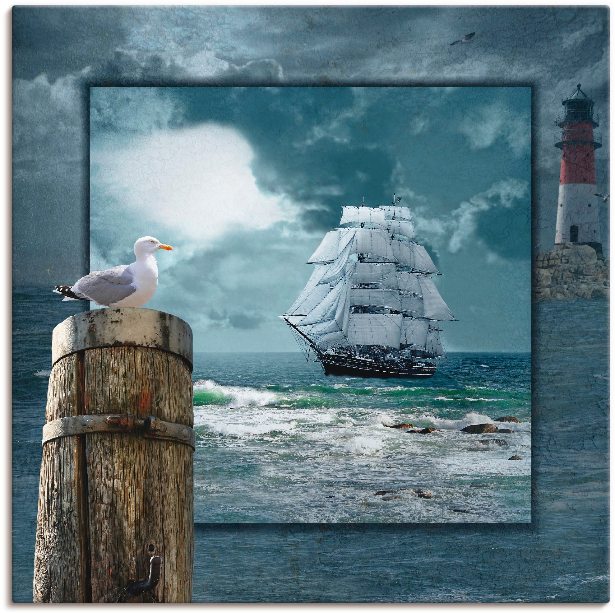 Artland Leinwandbild "Maritime Collage mit Segelschiff" Boote & Schiffe 1 S günstig online kaufen