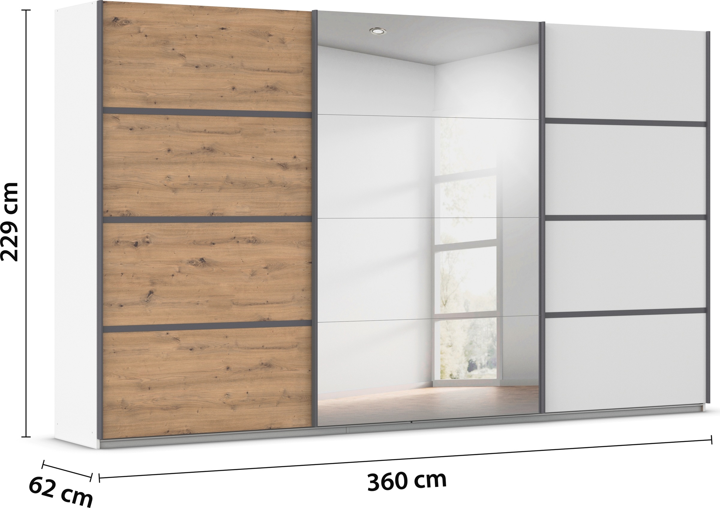 rauch Kleiderschrank »Schwebetürenschrank Garderobe Schrank TOP ANGEBOT Avola«, (in 3 verschiedenen Ausstattungen BASIC/CLASSIC/PREMIUM inkl. Spiegel), mit eleganten Zierleisten in Chrom, Schwarz oder Weiß MADE IN GERMANY