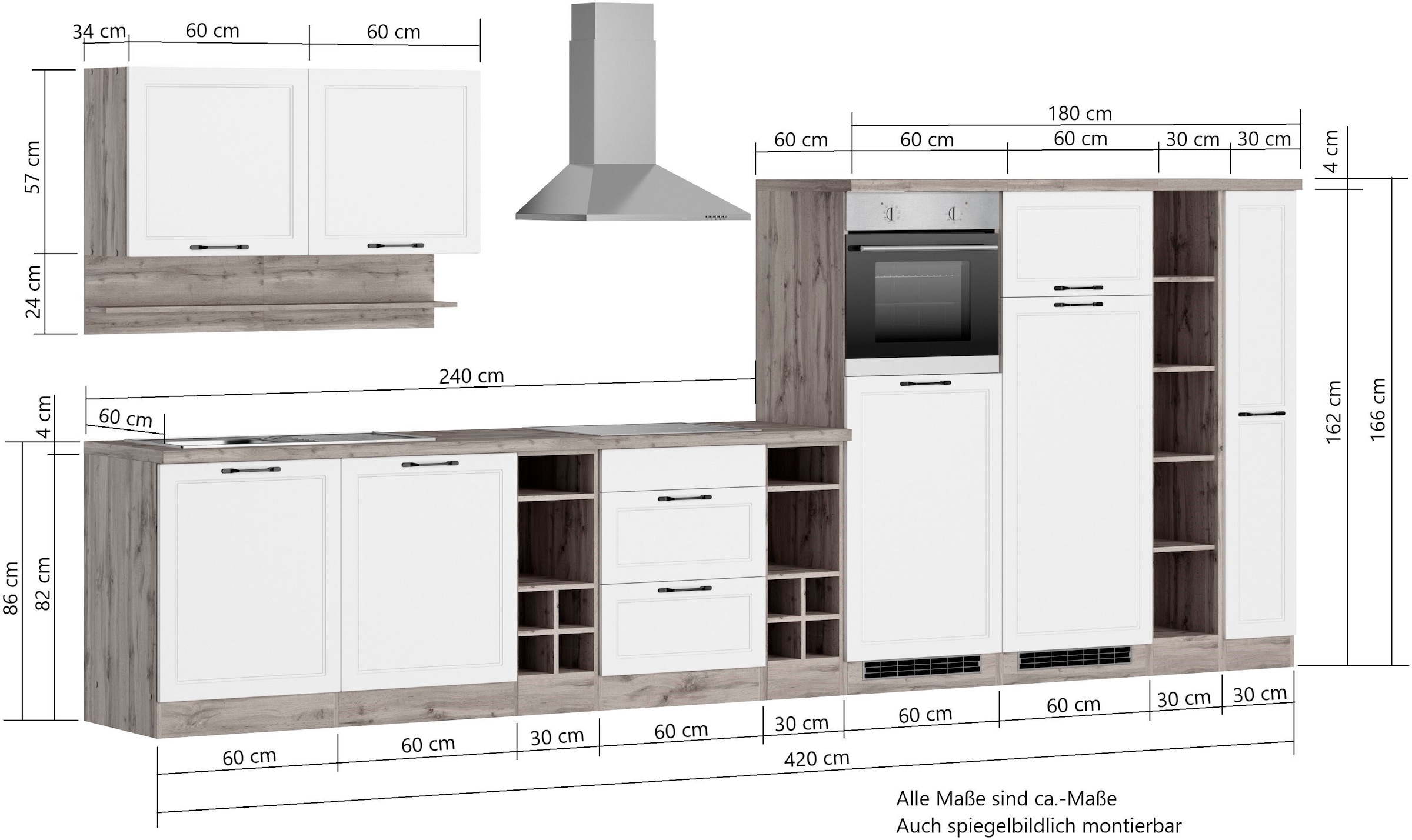 Kochstation Küche »KS-Lana«, 420 cm breit, wahlweise mit oder ohne E-Geräte