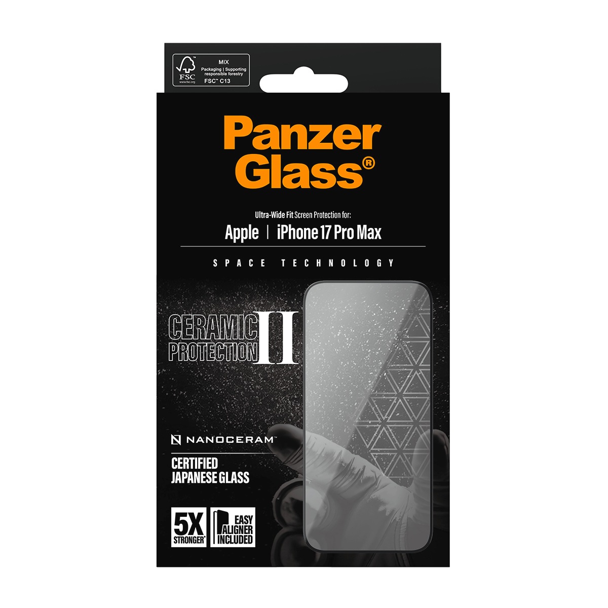 CARE by PanzerGlass Displayschutzglas »Ceramic II Ultra-Wide Fit Screen Protector«, für Apple iPhone 17 Pro Max, Displayschutzfolie, Schutzfolie, Bildschirmschutz, kratz- & stoßfest