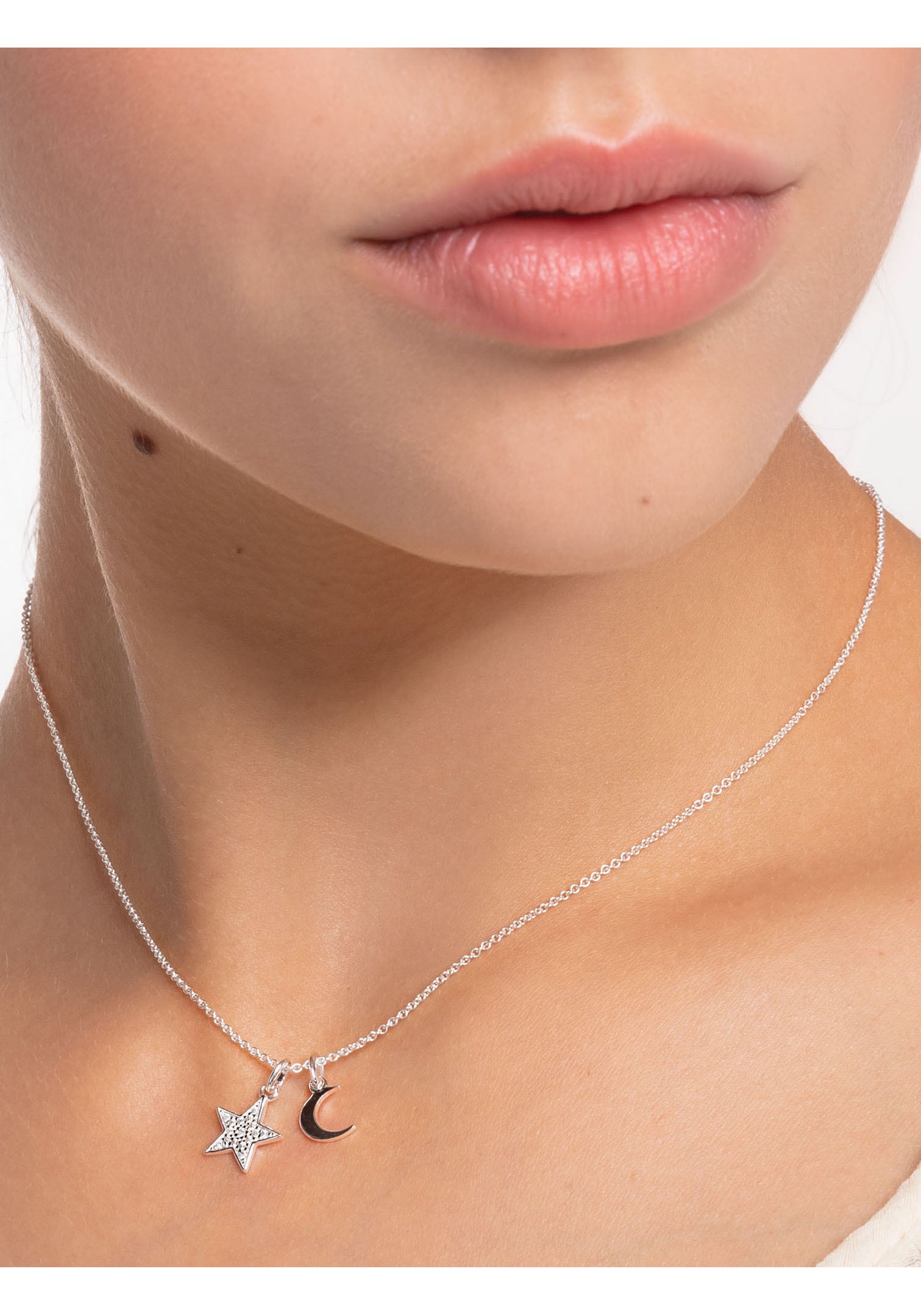 THOMAS SABO Kette mit Anhänger »Stern & Mond« mit Zirkonia (synth.)