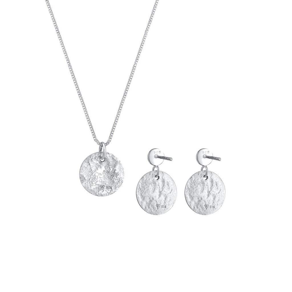 Elli Schmuckset »Plättchen Organic Kette Ohrhänger 925 Silber«