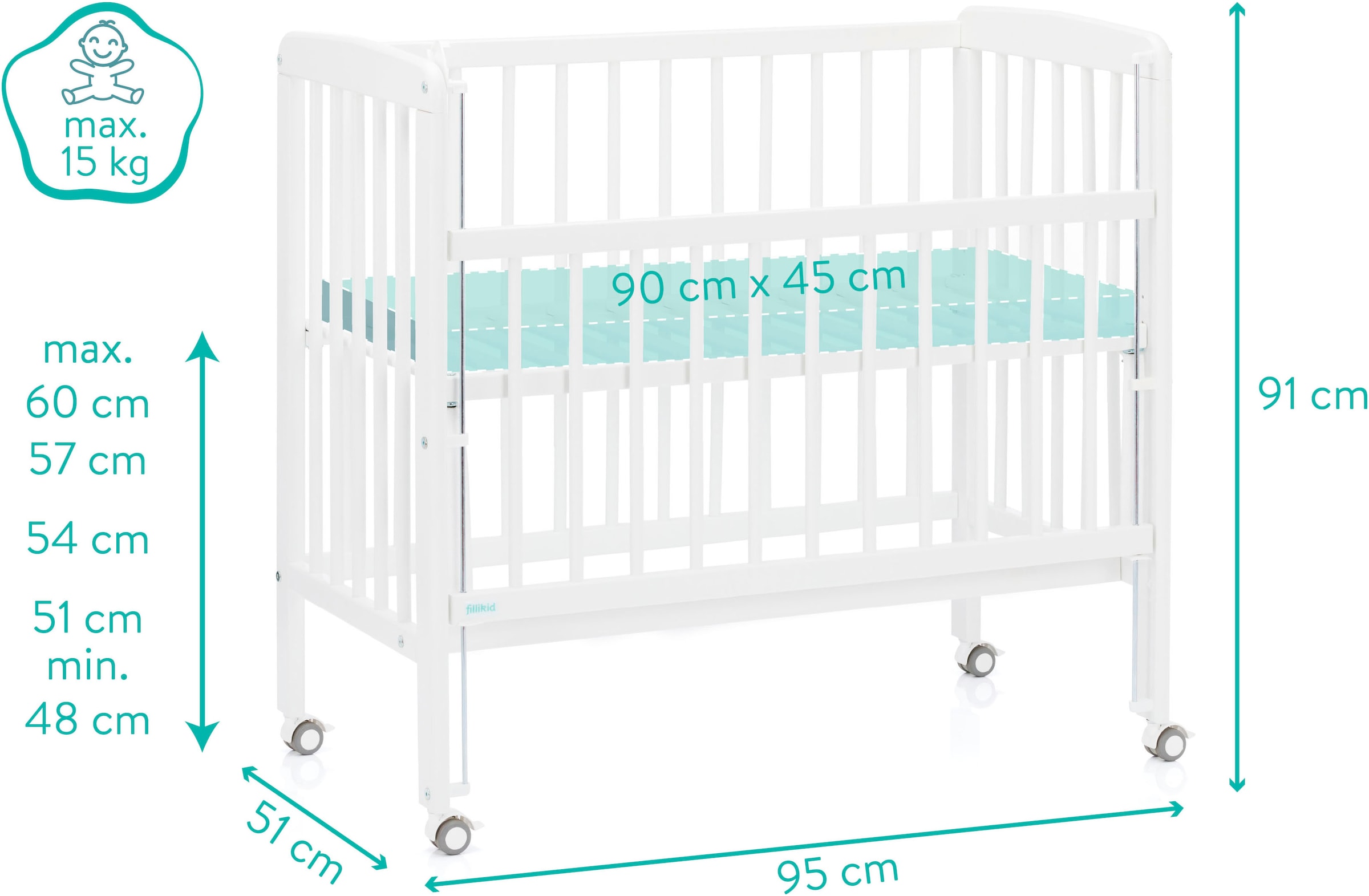 Fillikid Beistellbett »Nino«, inkl. Matratze; Made in Europe