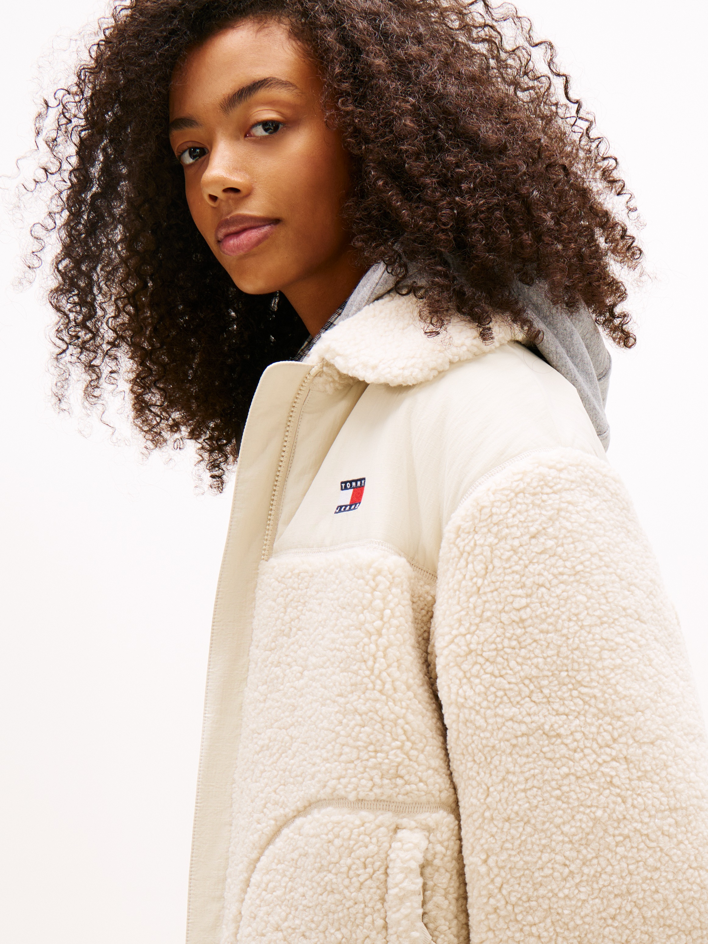 Tommy Jeans Plüschjacke "TJW TEDDY FABRIC MIX JACKET" ohne Kapuze günstig online kaufen